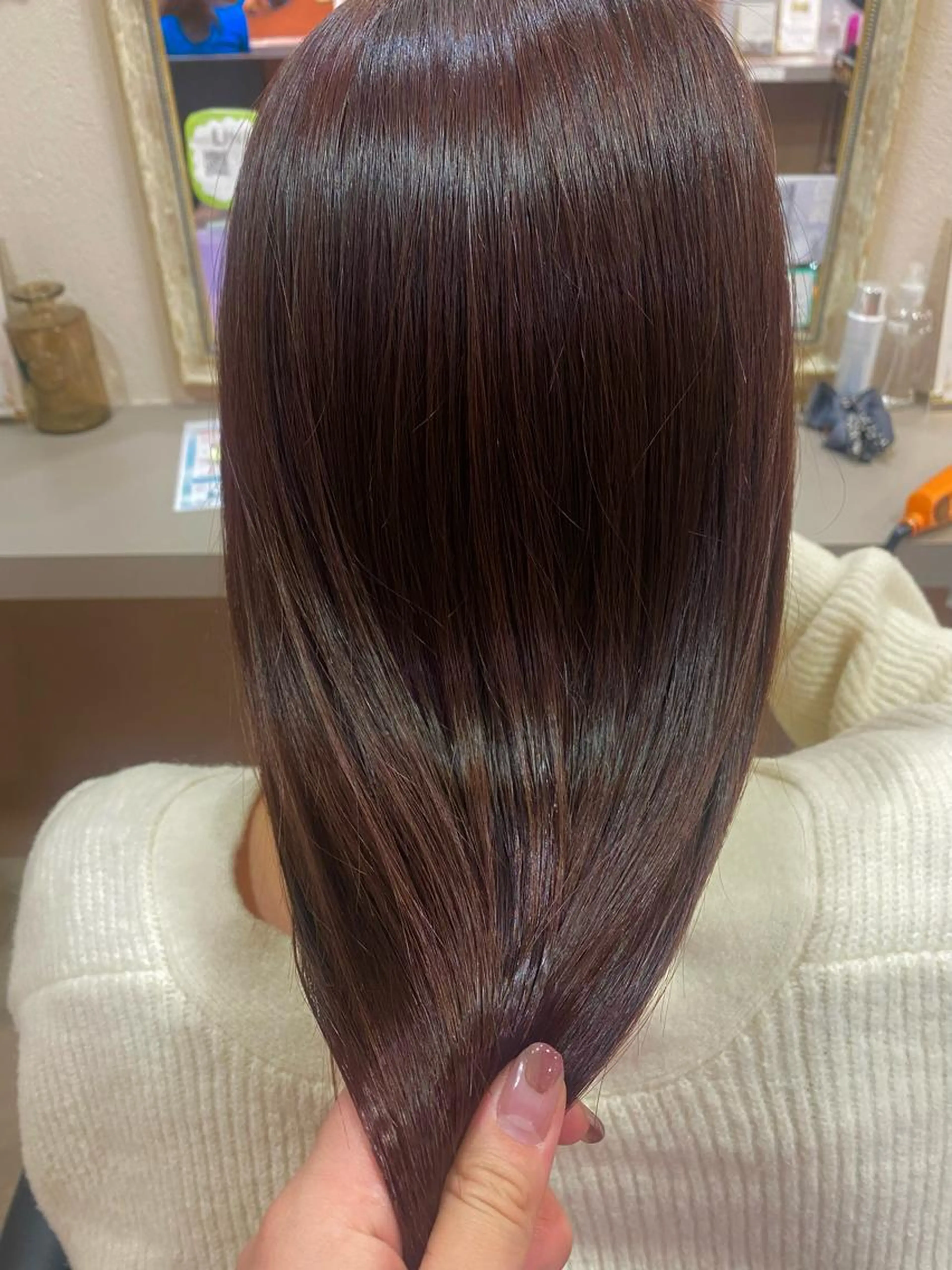 ダメージ補修事前ケアつき！艶カラー(全体染め)＋選べる髪質改善シャンプー☁️(オージュア✨)の写真