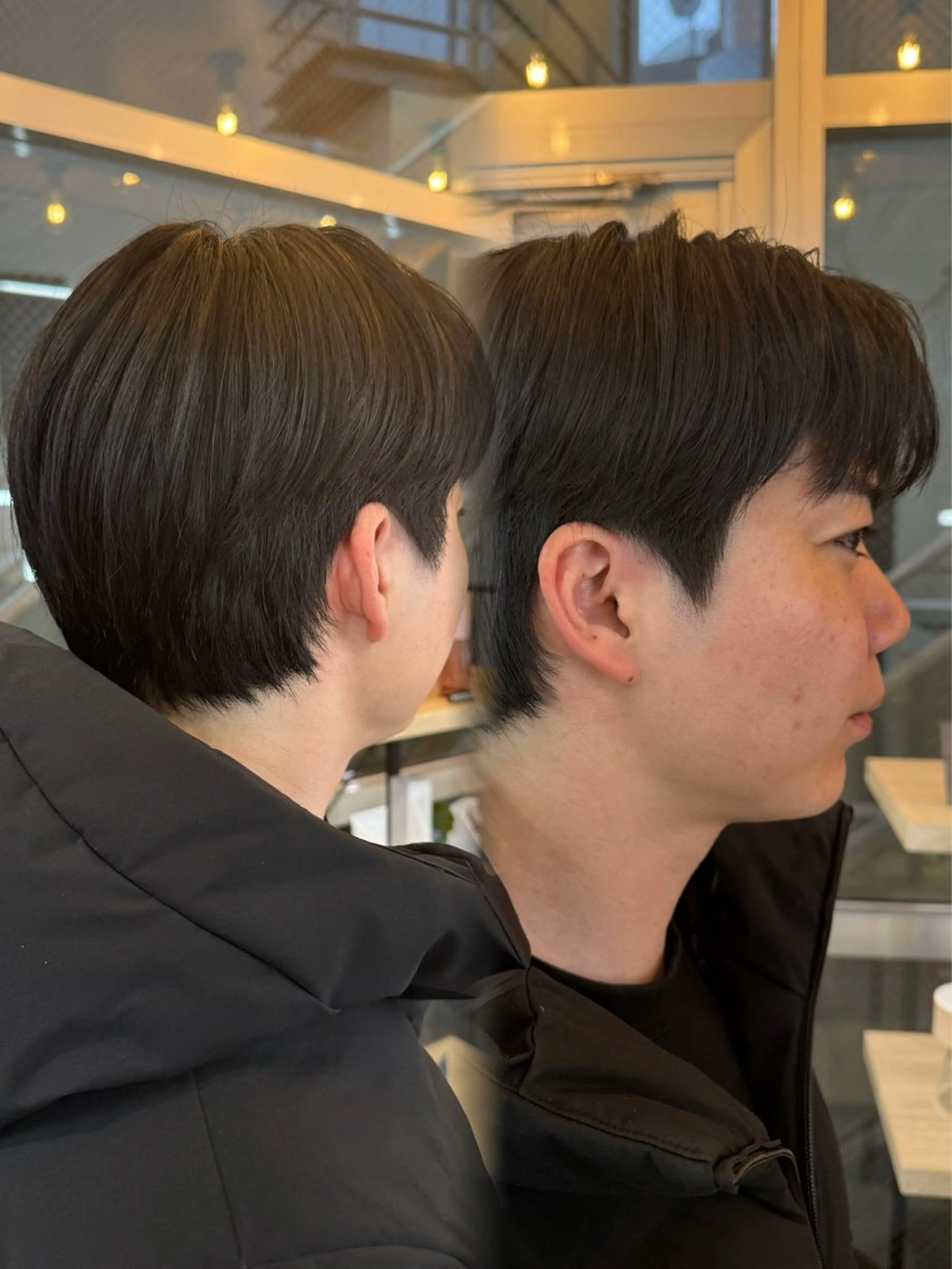 ショート メンズ センターパート ダウンパーマ フェザーパーマ メンズハイライト メンズ韓国風 藤崎百道メンズカット Zina/森井唯央のヘアスタイル