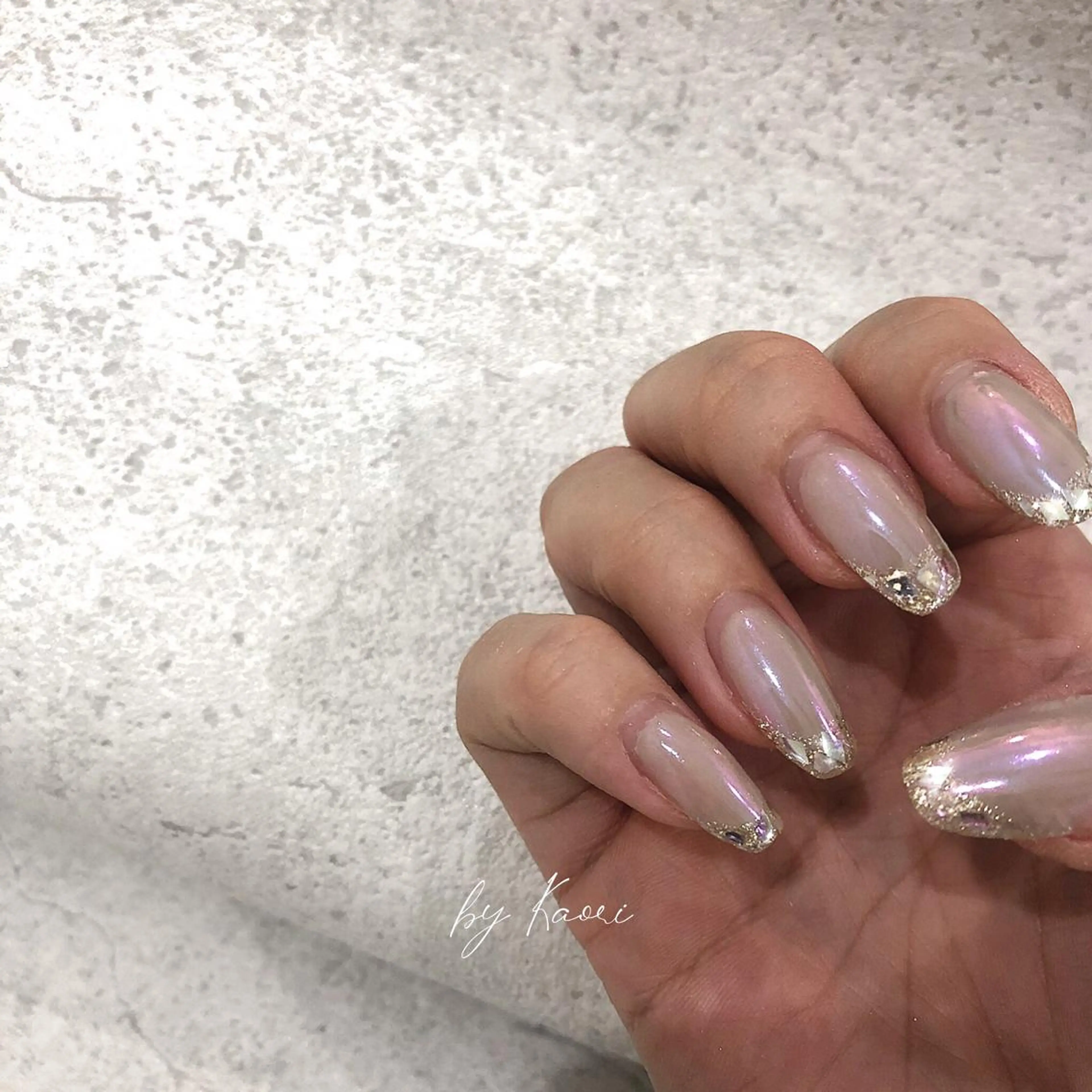 ネイル オーロラネイル ブラウン カジュアル フットネイル フレンチネイル ハンドネイル _Defi_ by Kaoriのネイルデザイン
