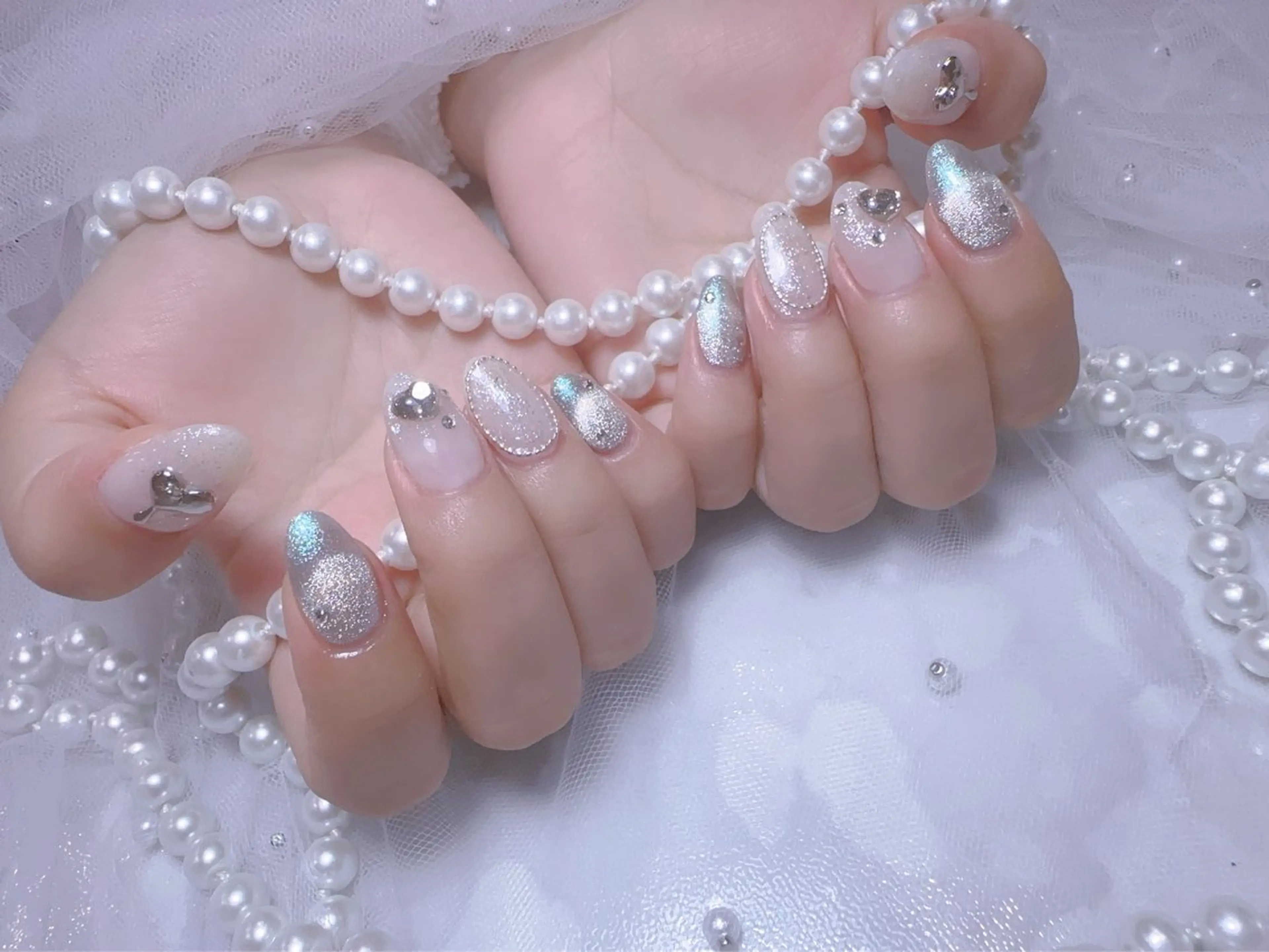 ネイル アートネイル フラッシュネイル フレンチネイル ジェルネイル ガラスフレンチ ハンドネイル You&Me Miyuのネイルデザイン