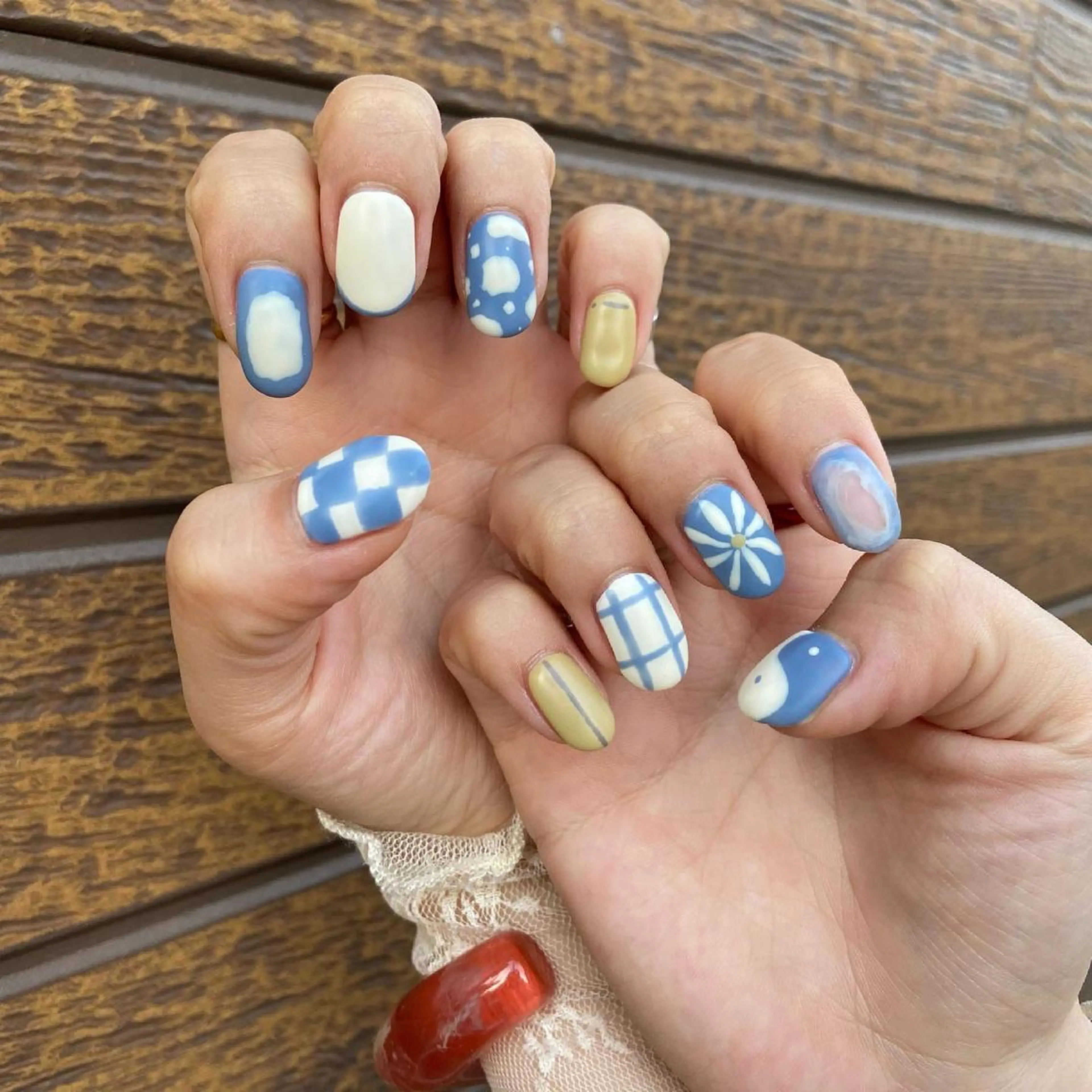 ネイル アートネイル ブルー 韓国ネイル マットネイル 持ち込み . unffのネイルデザイン