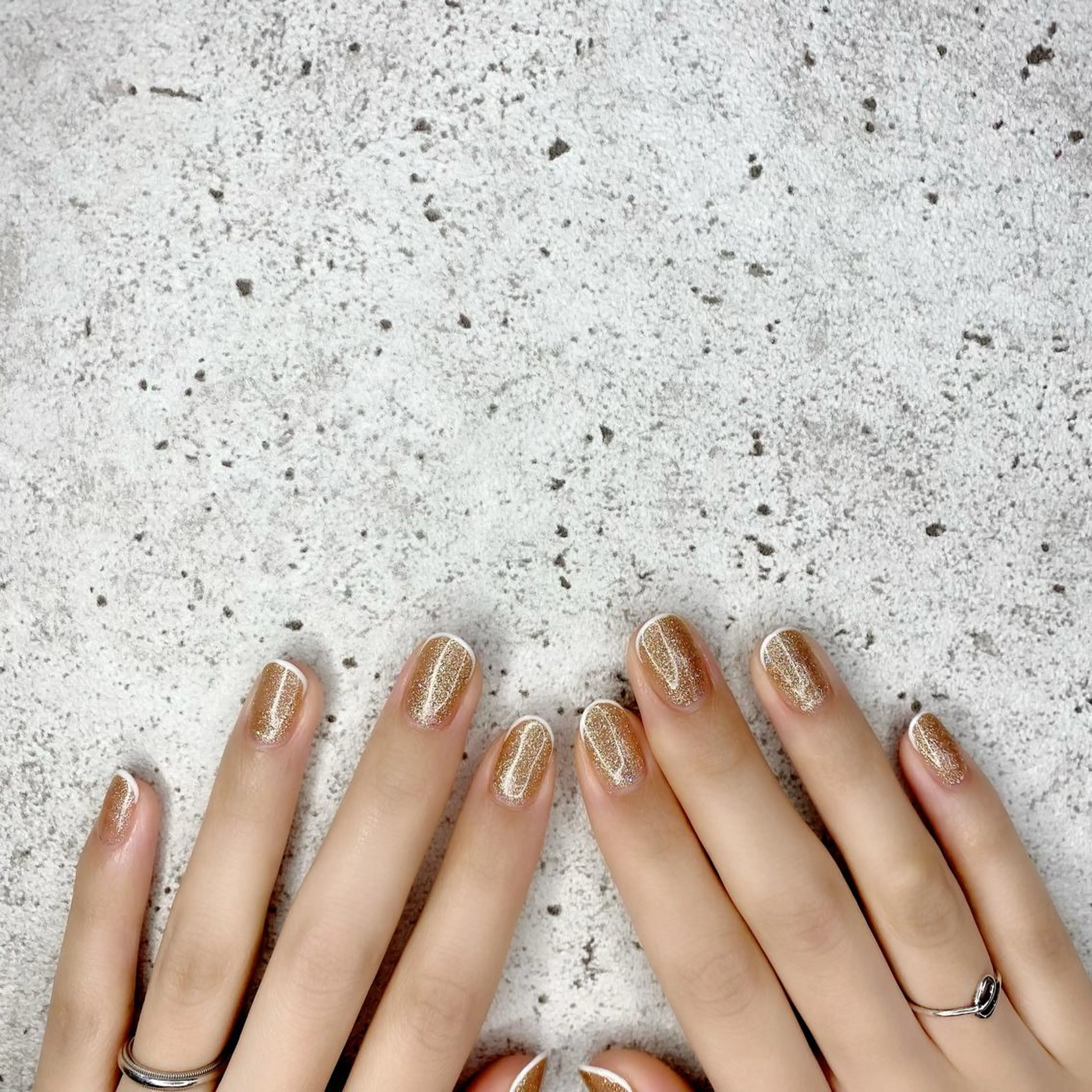 ミディアム カラー パーマ ヘアアレンジ メンズ キッズ ネイル マツエク・マツパ フレンチネイル キラキラネイル ラメ(グリッター) ハンドネイル Salon Ｋのネイルデザイン