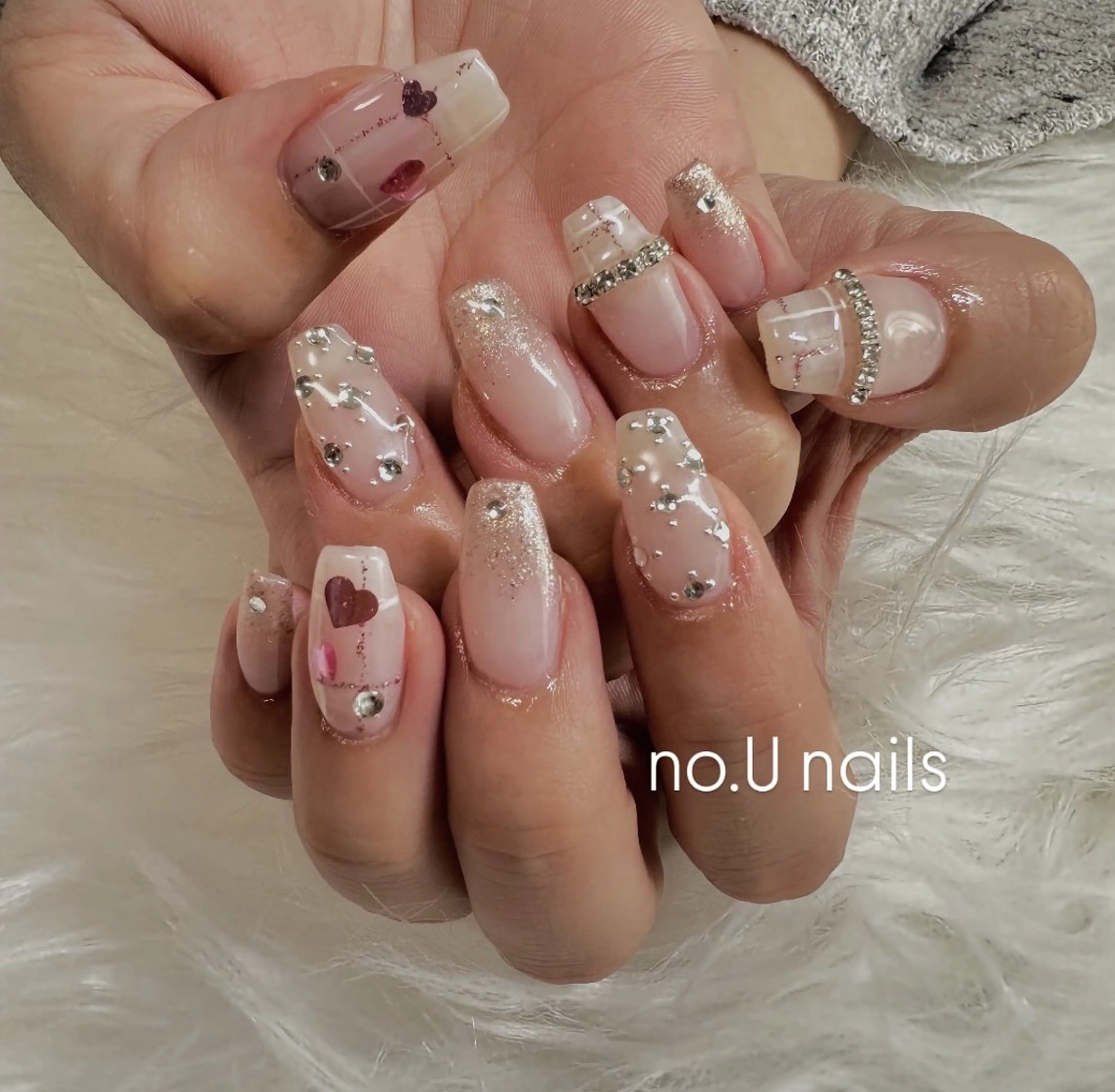 ネイル ハート 韓国ネイル ラメ(グリッター) ピンク シンプルネイル ハンドネイル no.U nailsのネイルデザイン
