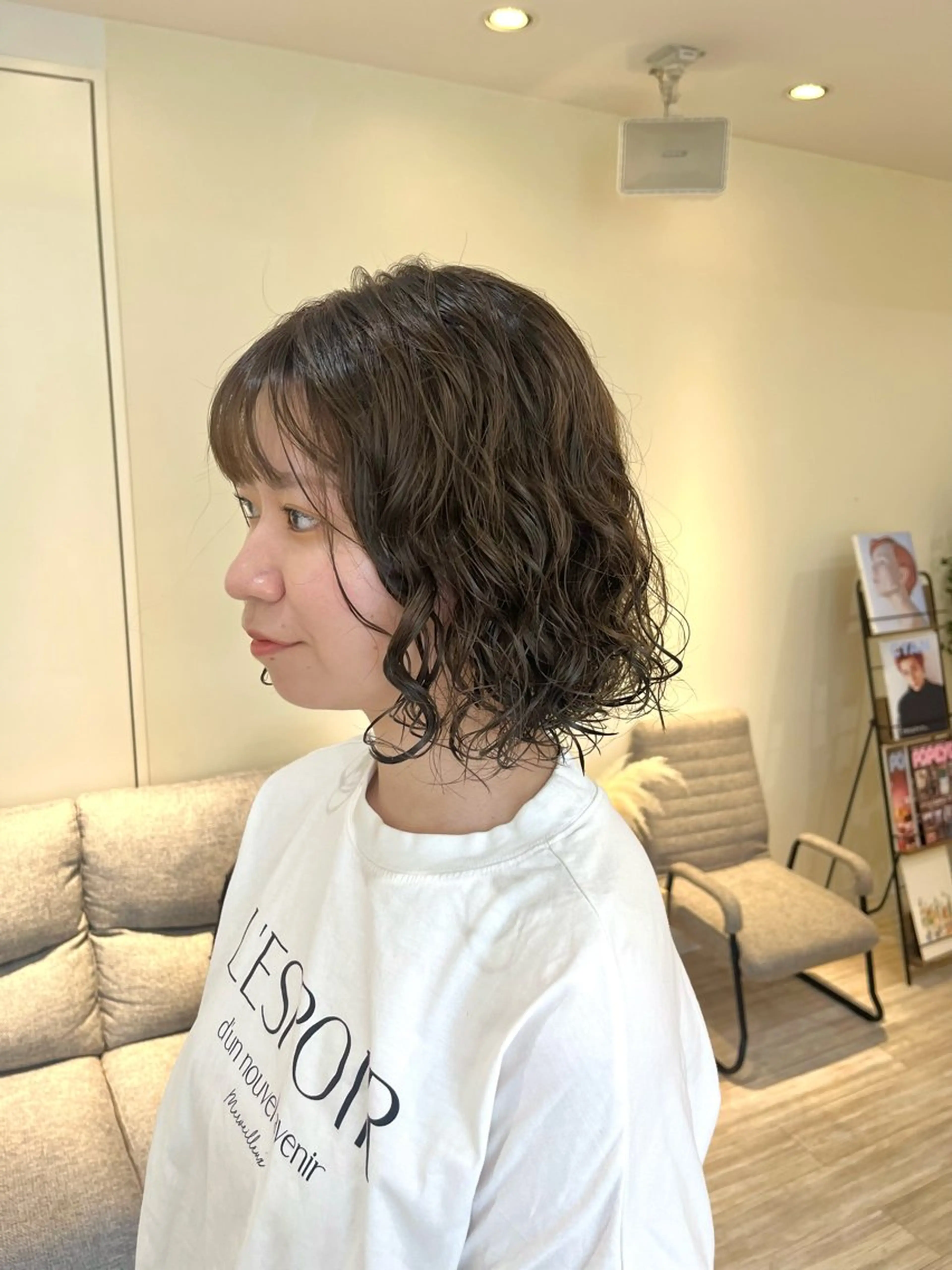 ミディアム パーマ カット パーマ トリートメント つぼみ/パーマ ／レイヤー／ボブのヘアスタイル