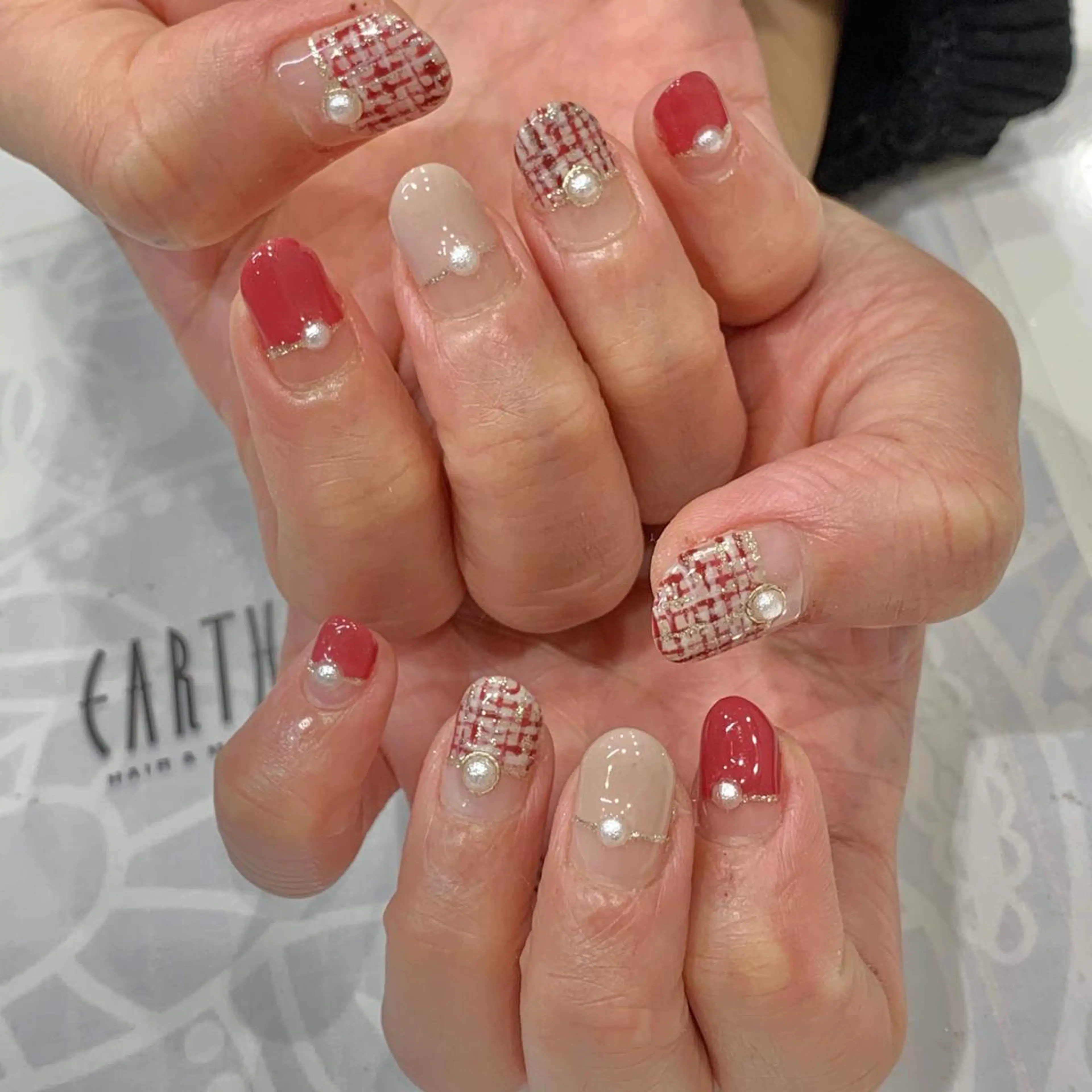 ネイル フレンチネイル ツイードネイル ハンドネイル 佐藤 まりえのネイルデザイン