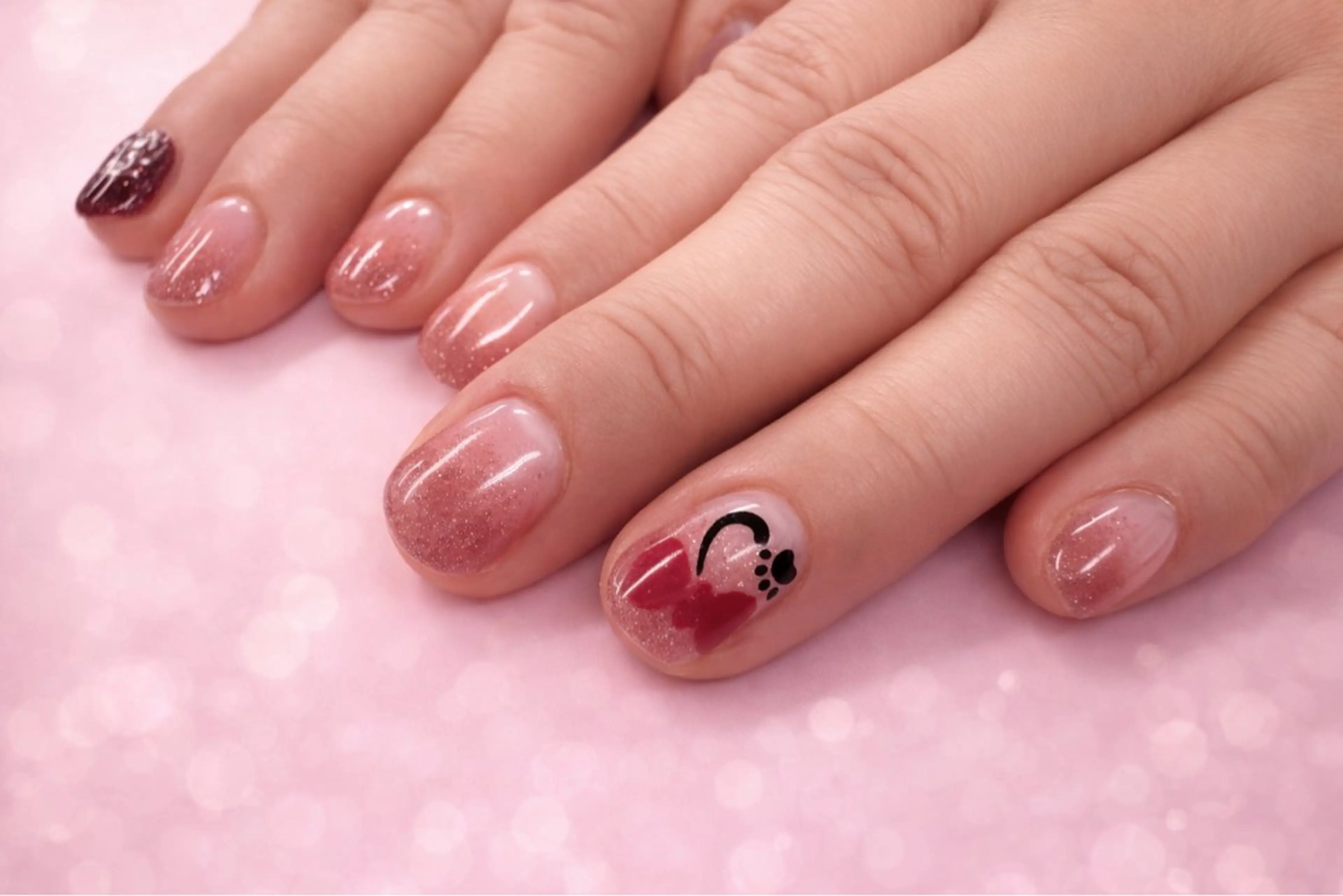 ネイル アートネイル グラデーション リボン セプトアカデミー emiのネイルデザイン