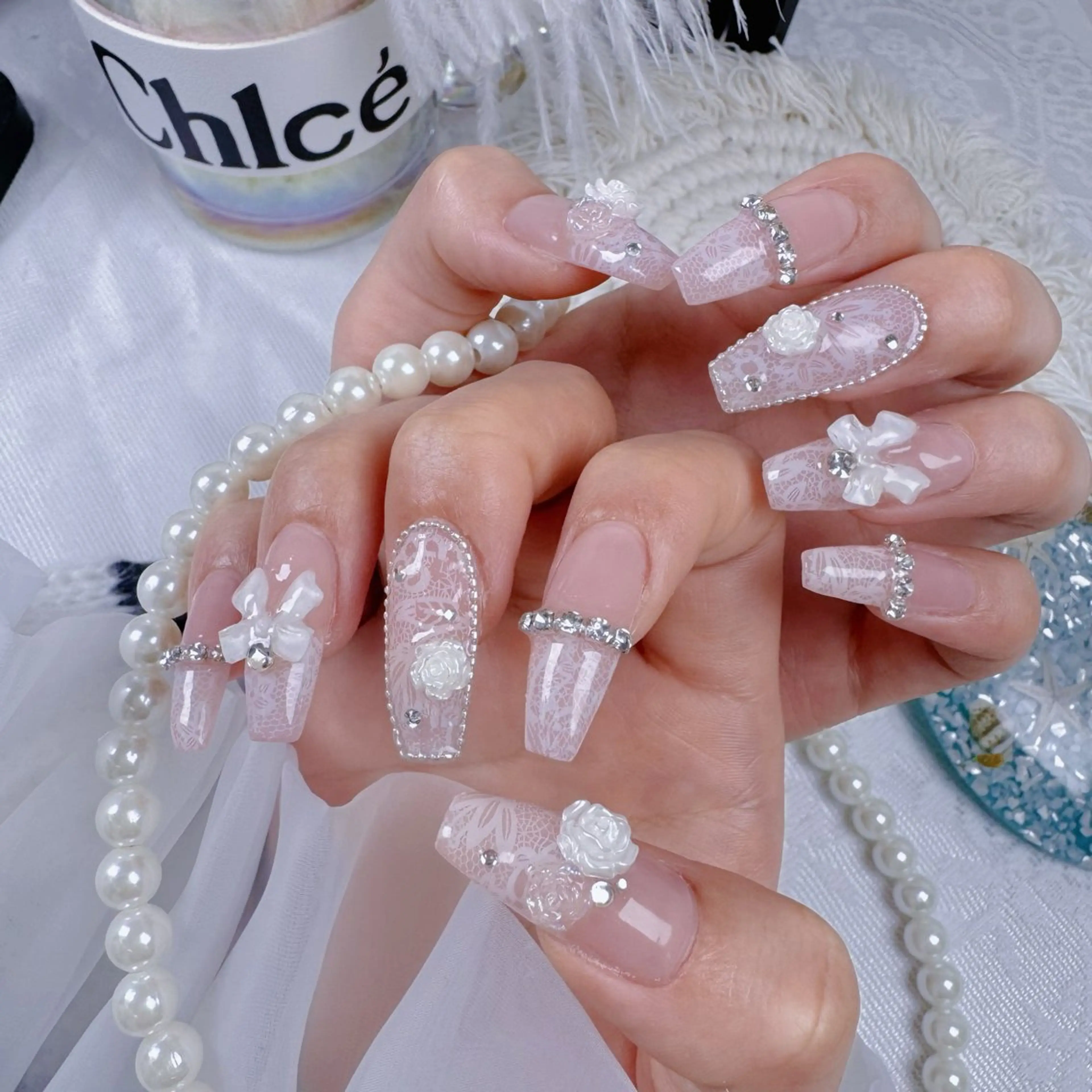 ネイル ハート 韓国ネイル レース 春ネイル バレンタイン ハンドネイル Melody Nail所属・Melody  3D/スカルプ専門店のネイルデザイン