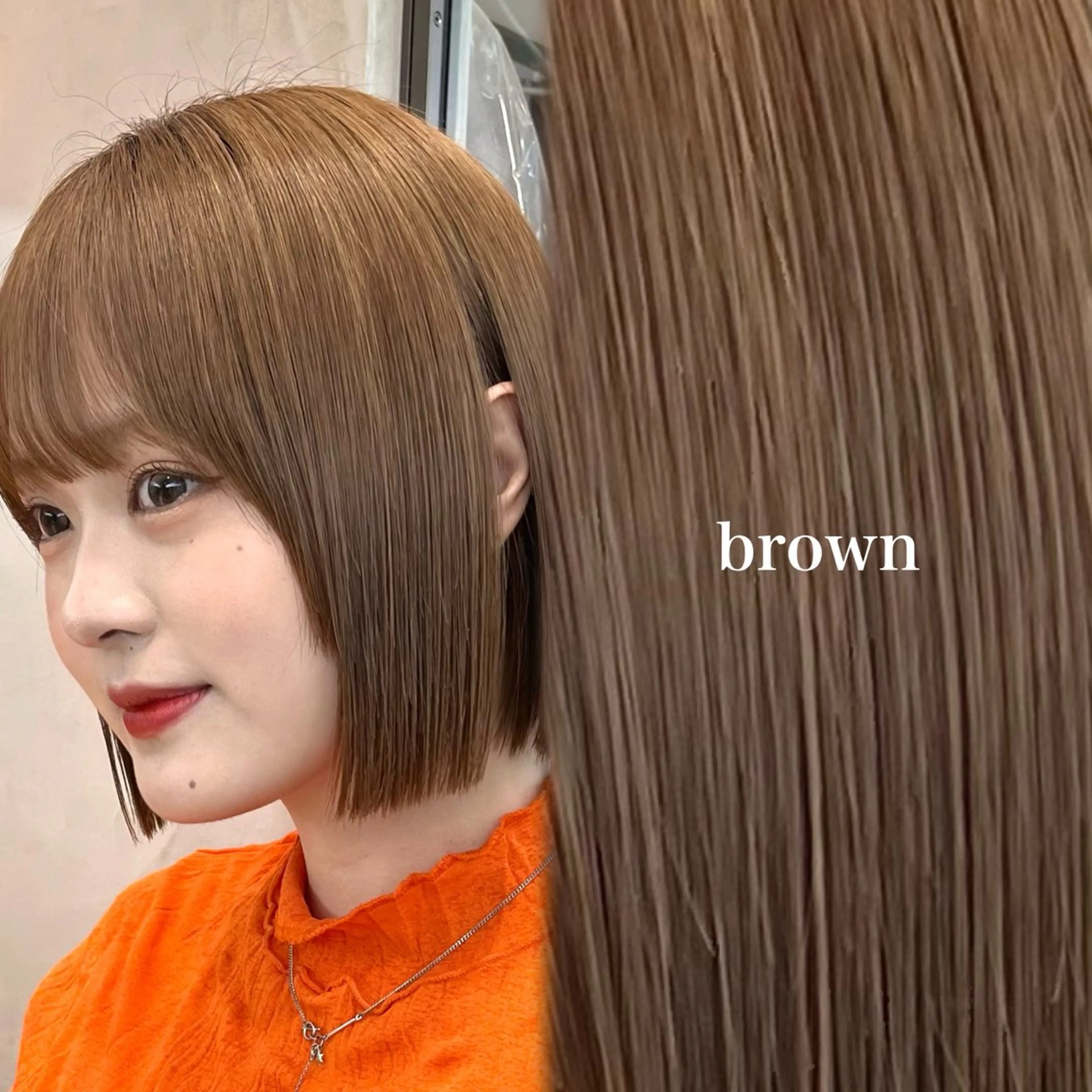 ミディアム カラー ブラウンカラー 透明感カラー ボブ カット ヘアカラー トリートメント ♥️ボブ縮毛/ブリー チ/minami♥️のヘアスタイル