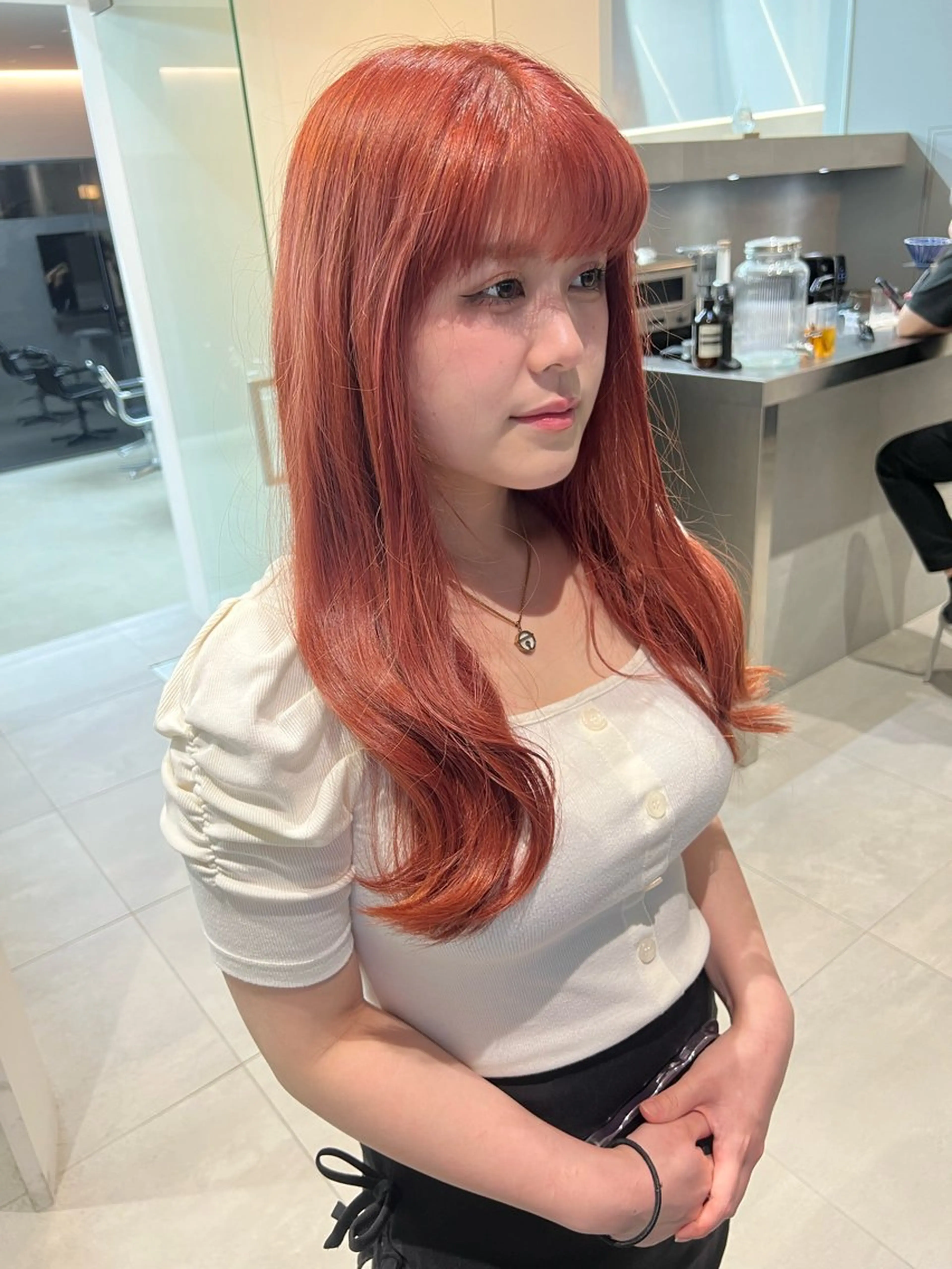 ロング カラー ブリーチ オレンジ ピンクカラー カット ヘアカラー トリートメント 吉沢遣人/レイヤー 艶カラー/パーマのヘアスタイル