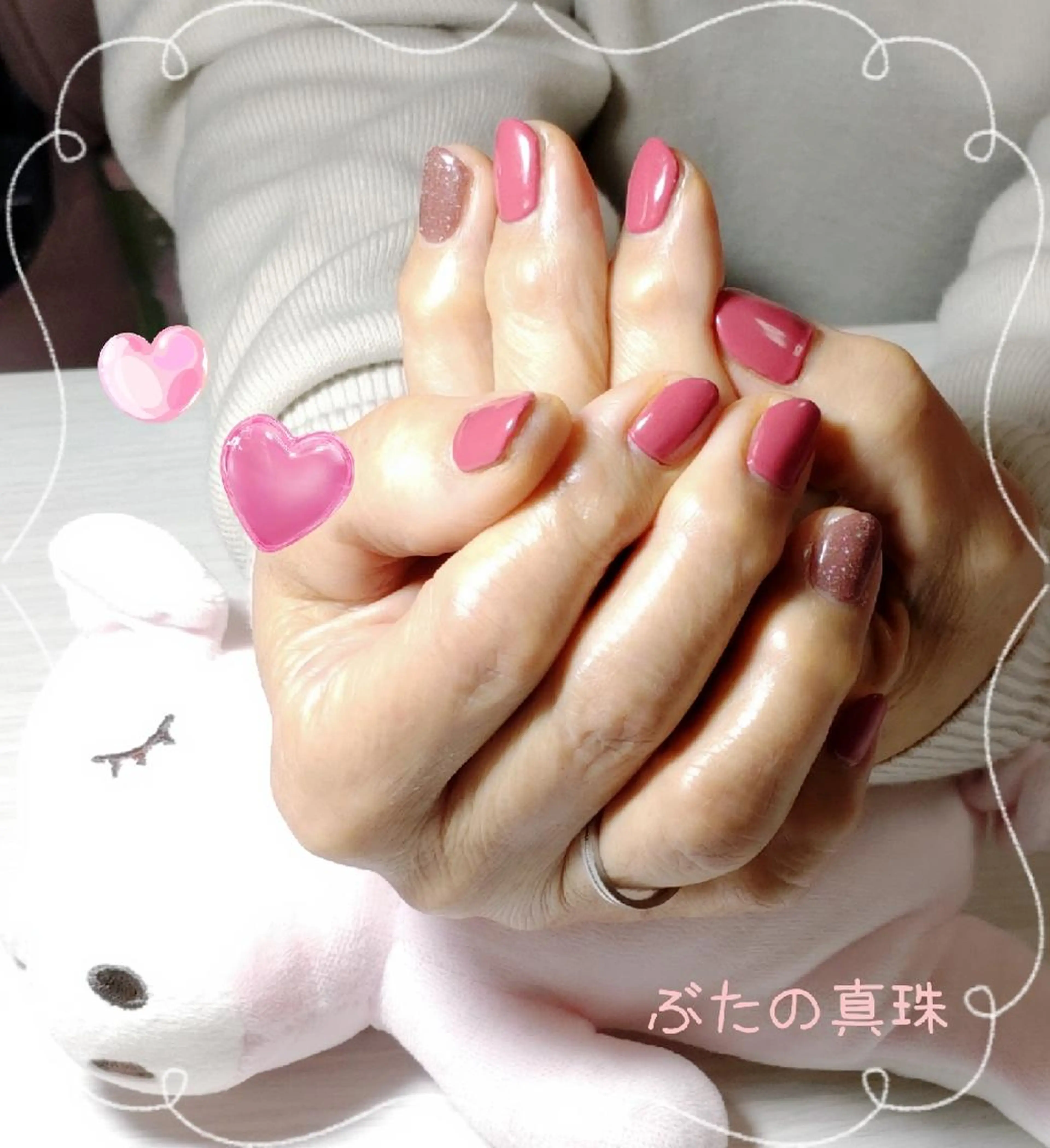 ネイル ボルドー フラッシュネイル ピンク ハンドネイル 林 珠里のネイルデザイン