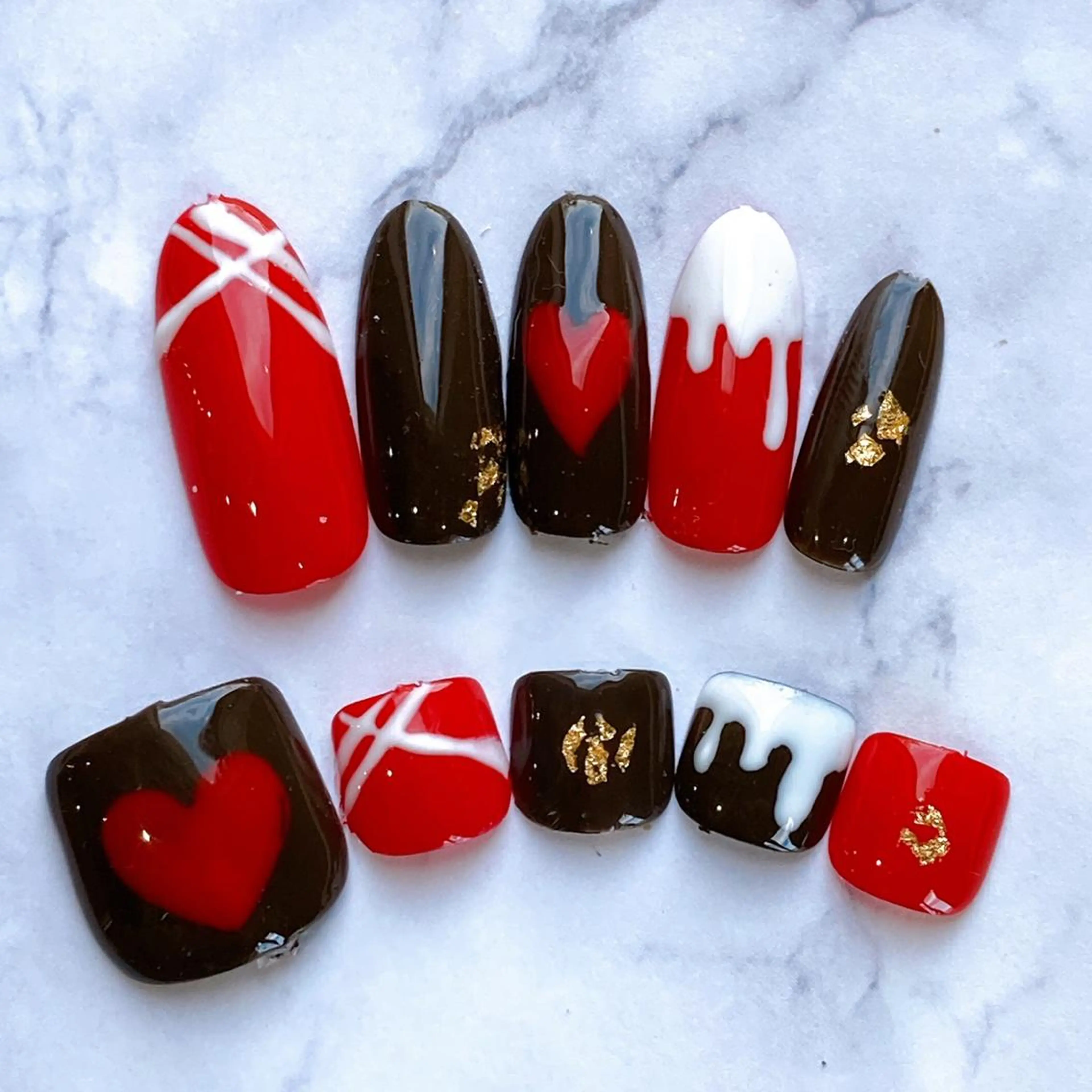 ネイル アートネイル ジェルネイル パラジェル バレンタイン 冬ネイル Rairia nail本八幡店のネイルデザイン