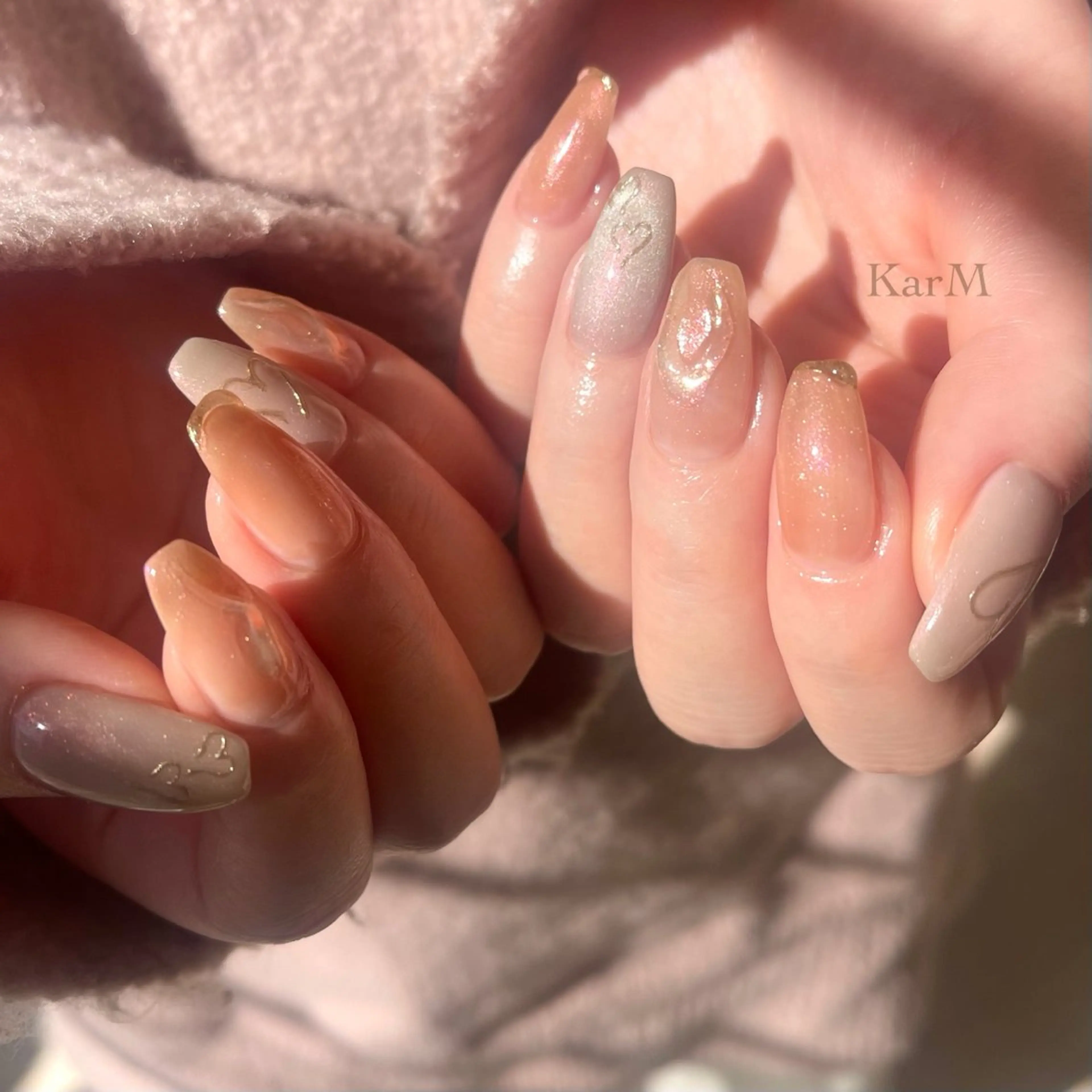 ネイル オーロラネイル チークネイル フラッシュネイル フレンチネイル グラデーション ハンドネイル ogino karinのネイルデザイン