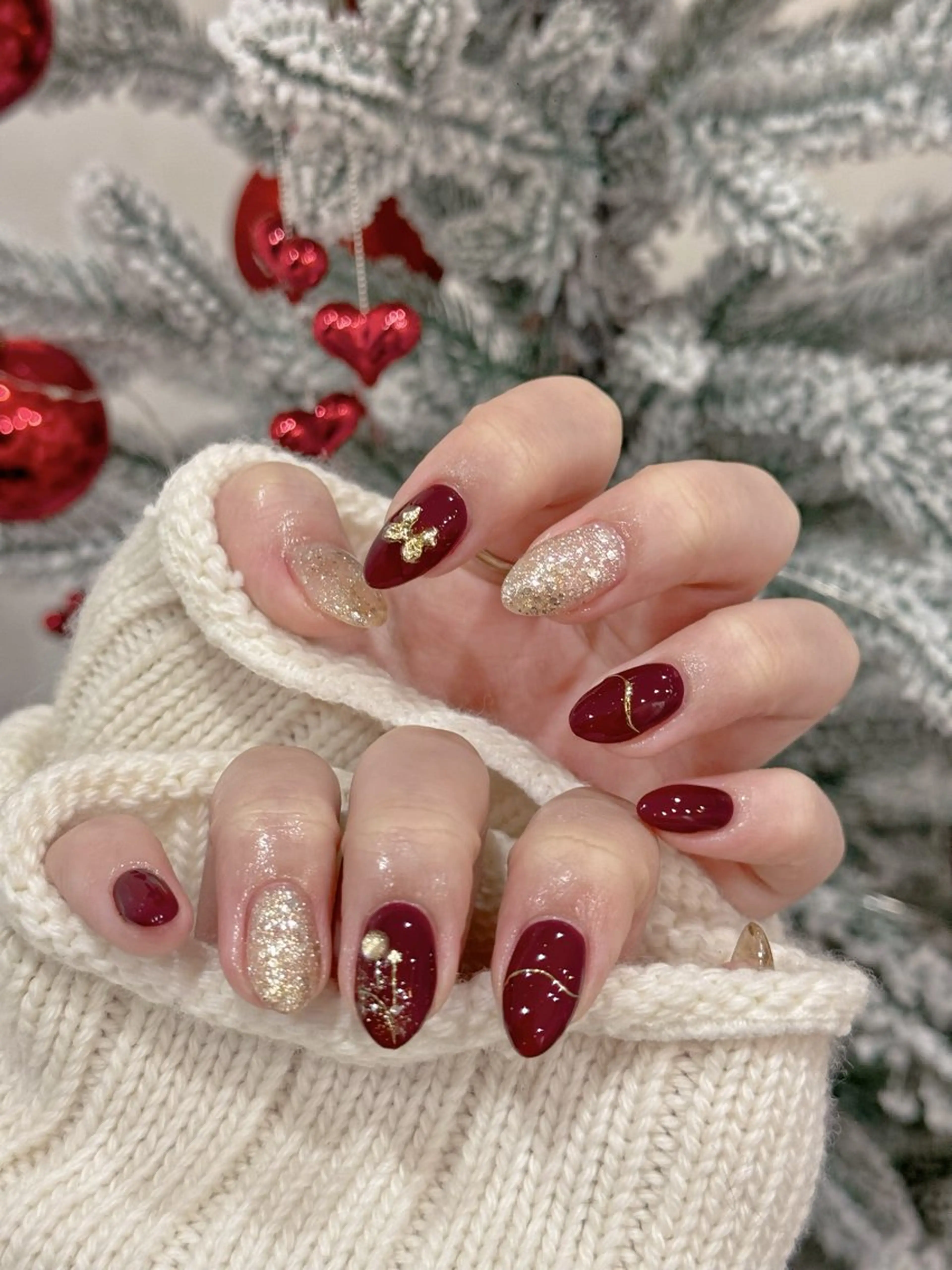 ネイル アニマル柄 ボルドー ブラウン フレンチネイル ゴールド MILO 168 池袋のネイルデザイン