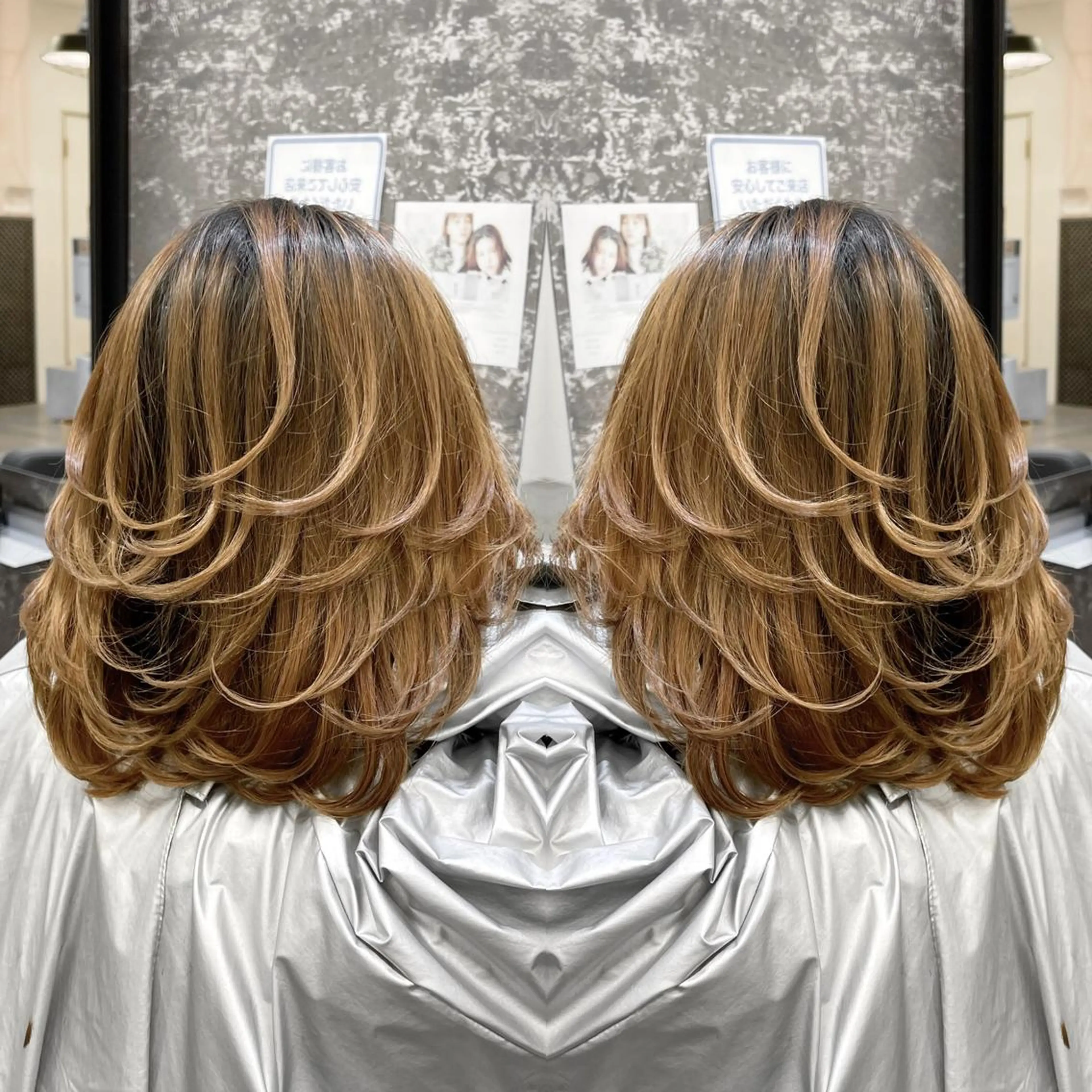 ミディアム カラー ヘアアレンジ バレイヤージュ デザインカラー ハイライトカラー 外国人風カラー ハイライト アンドウ ユウ/ レイヤーカット/韓国のヘアスタイル