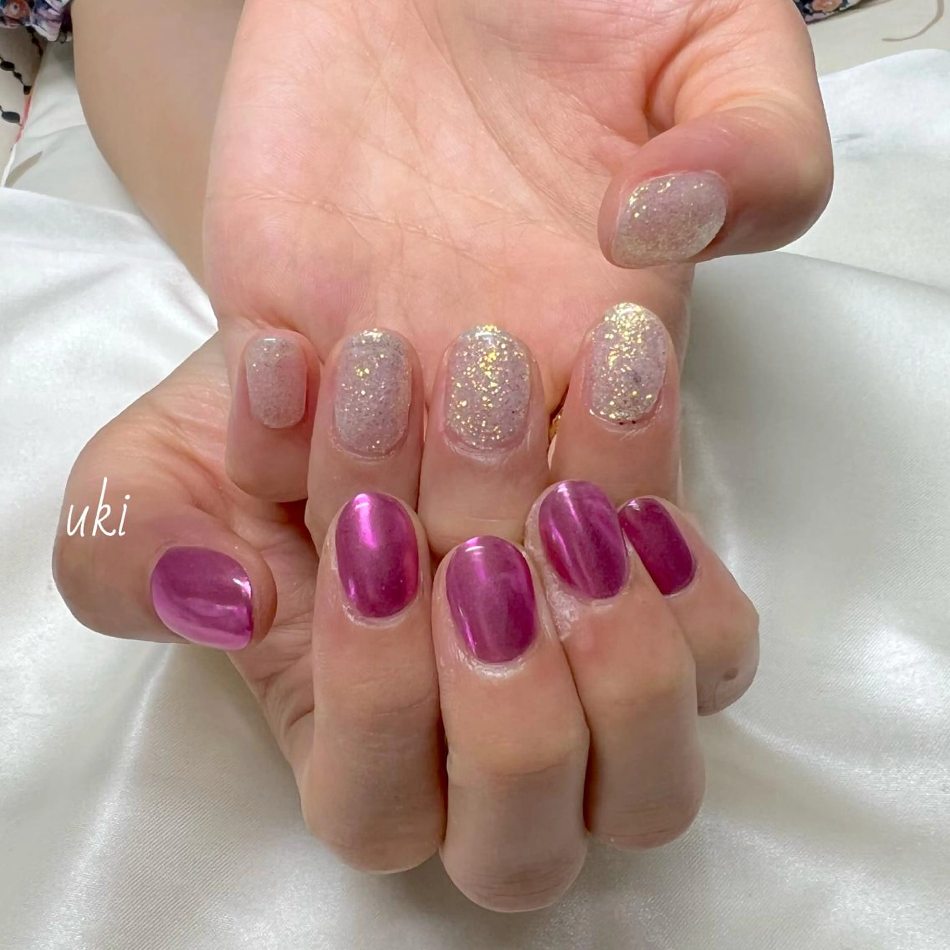 ネイル ラメ(グリッター) ミラーネイル ワンカラーネイル シンプルネイル ハンドネイル Ameri nail /UKIのネイルデザイン