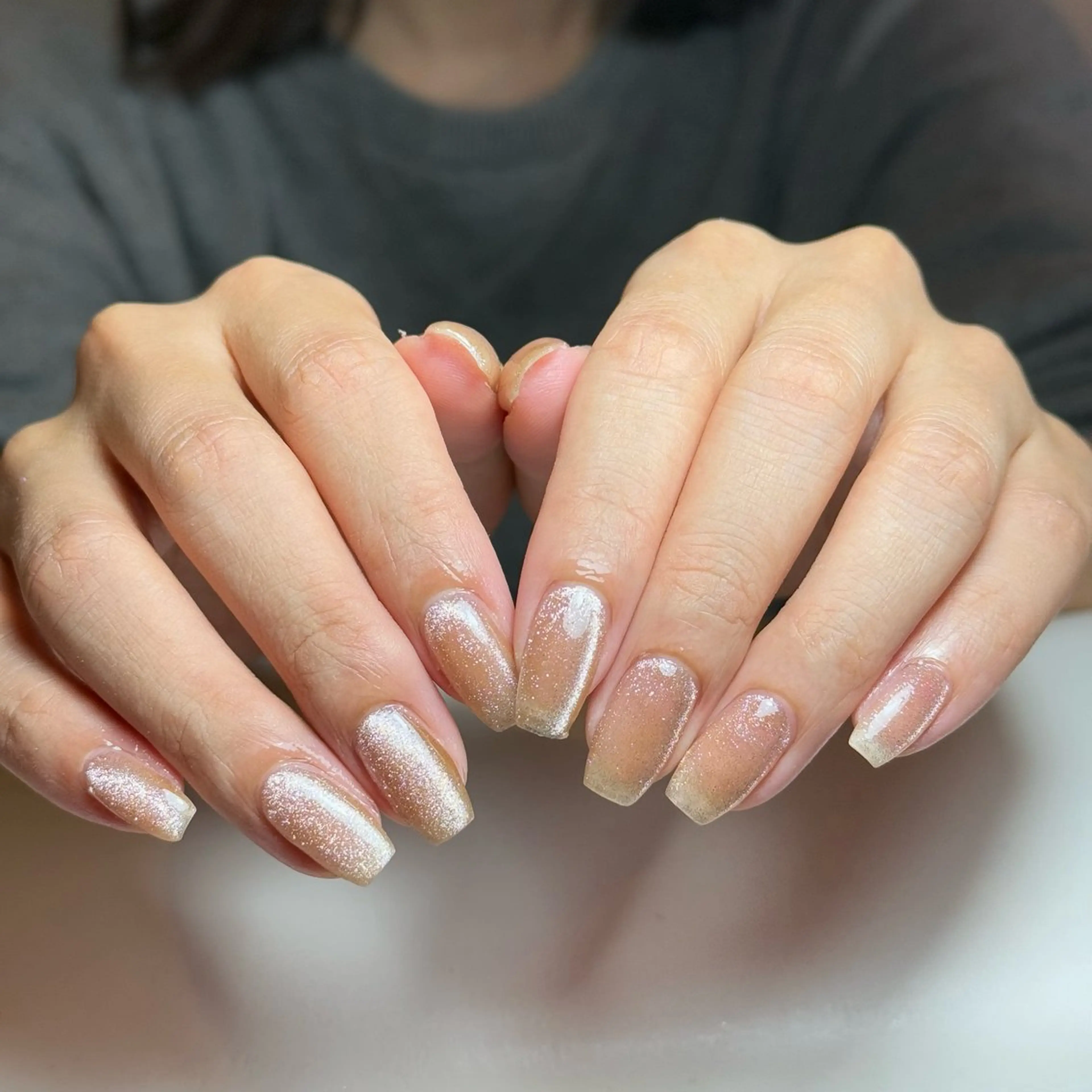 ネイル チークネイル フレンチネイル グラデーション キラキラネイル 韓国ネイル ハンドネイル Risa_ Nailのネイルデザイン