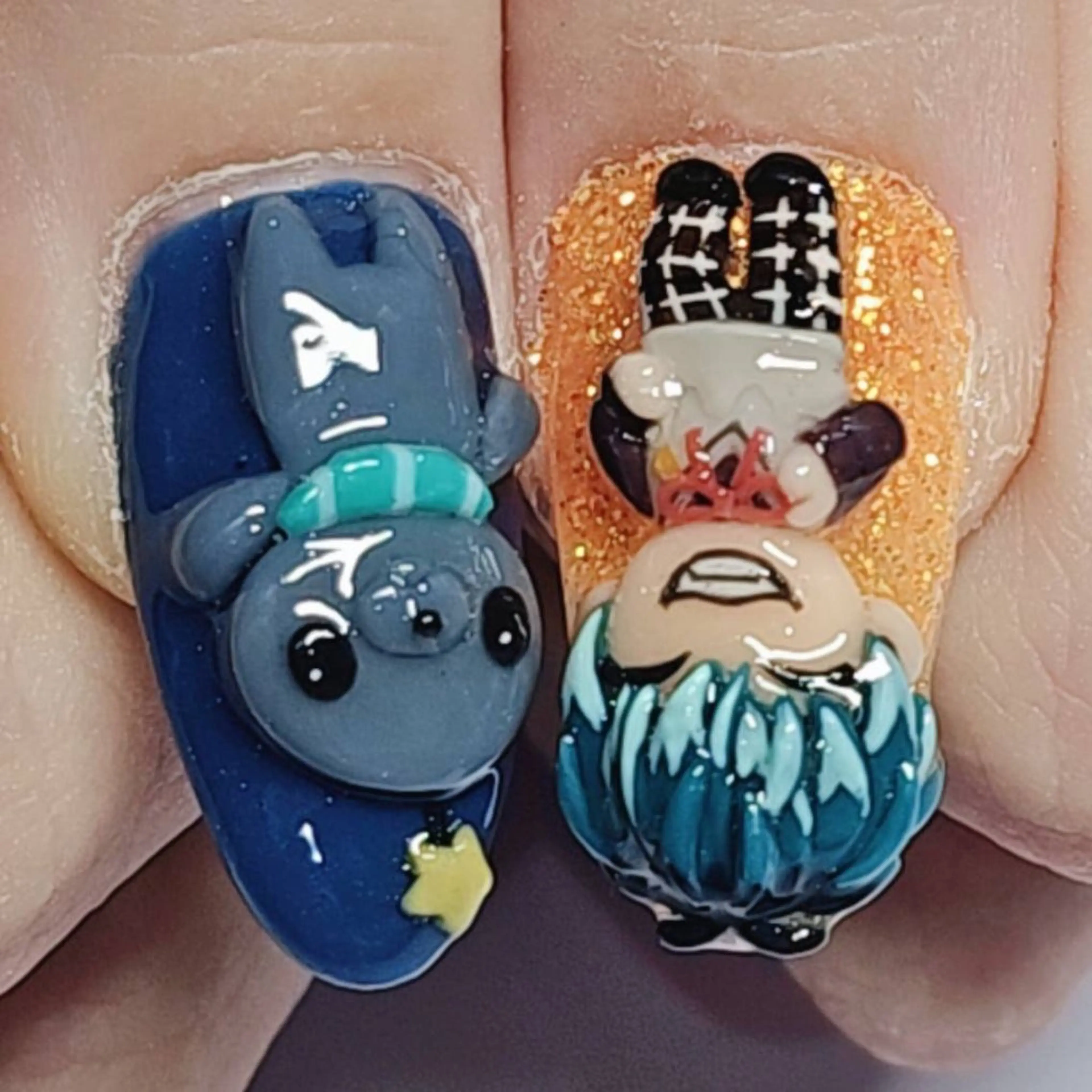 ネイル アートネイル ラメ(グリッター) ネイビー オレンジ ハンドネイル よしだ ひろきのネイルデザイン