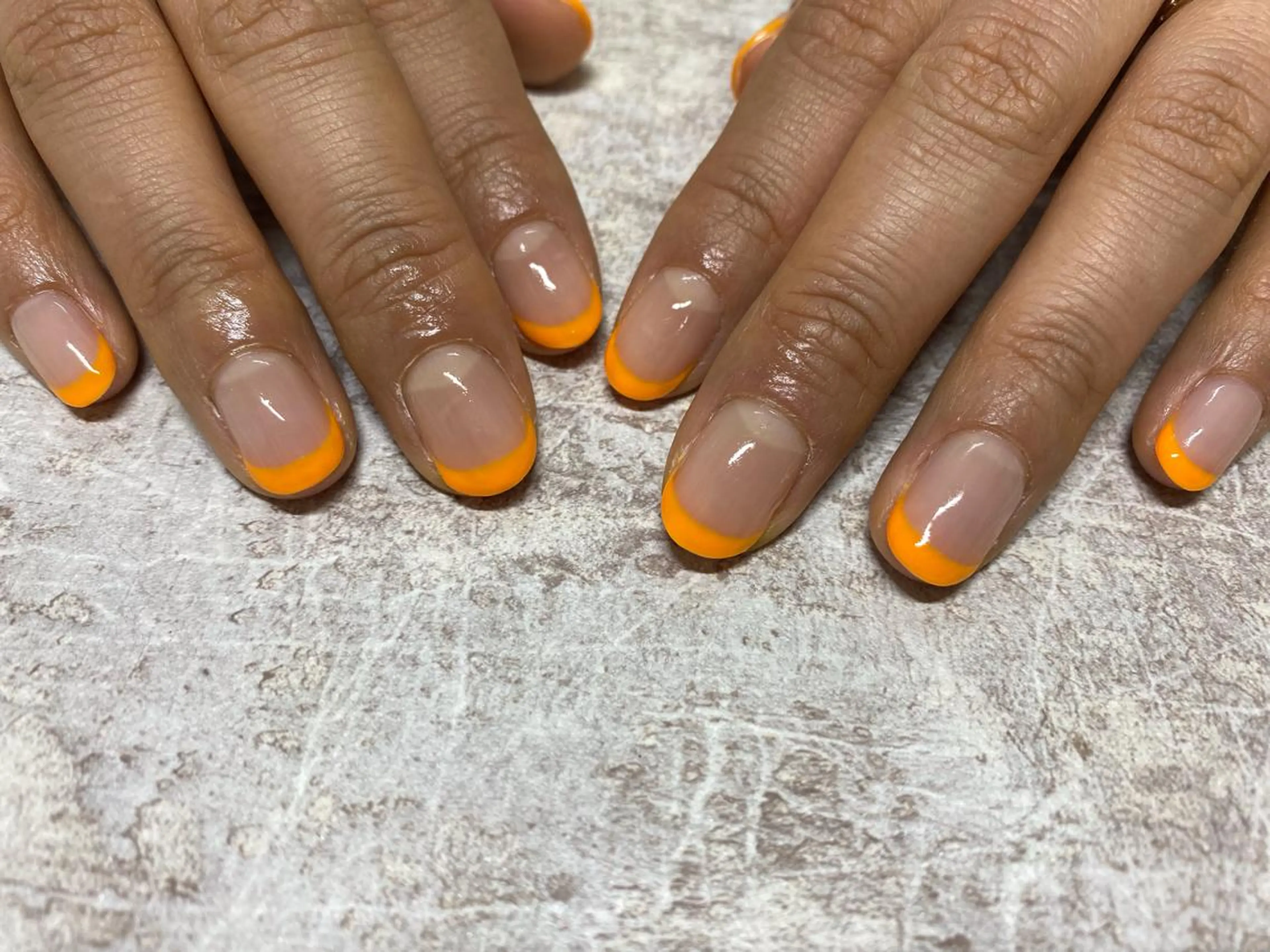 ネイル フレンチネイル オレンジ Mogu nail 二子玉川のネイルデザイン