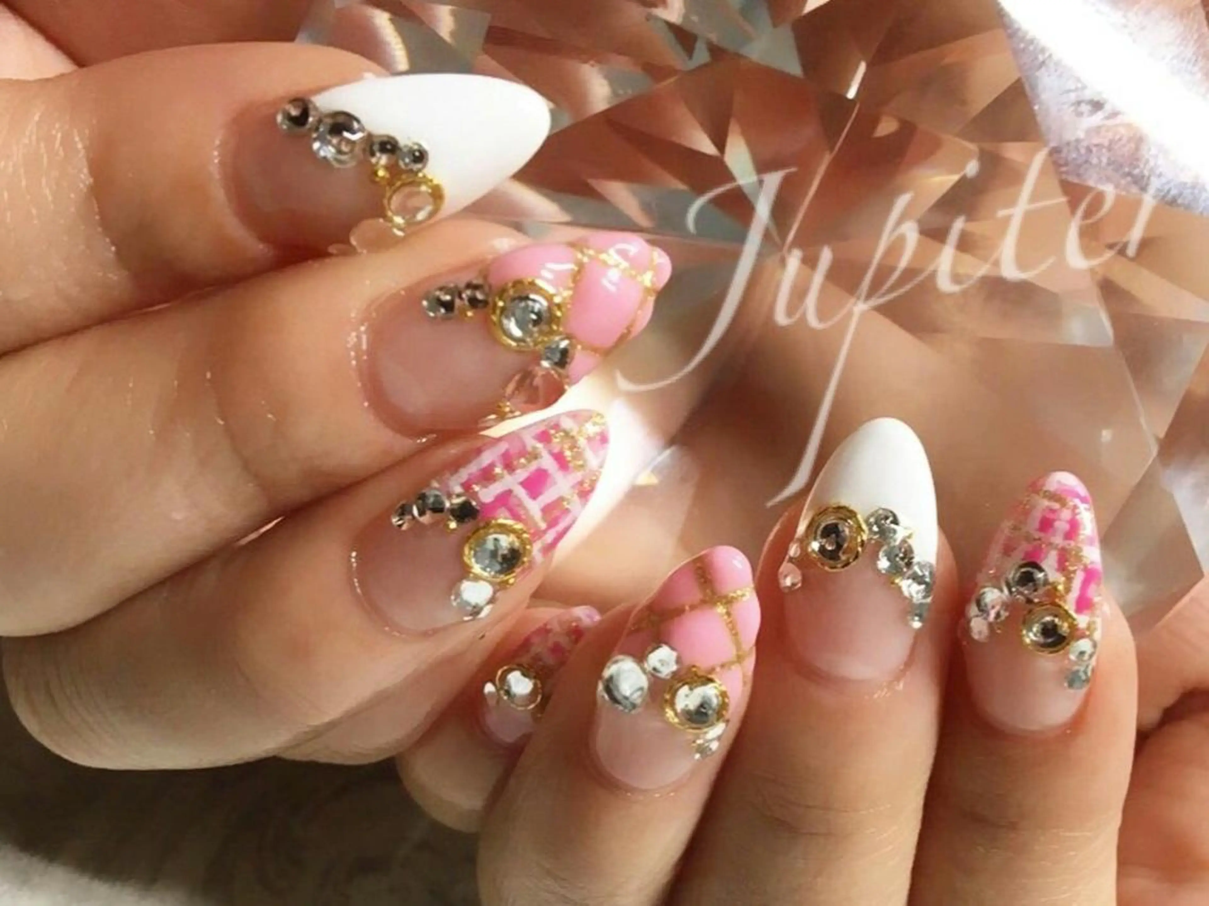 ネイル フレンチネイル ジェルネイル ピンク ツイードネイル 冬ネイル ハンドネイル PrivateSalon Jupiter所属・Jupiter .のネイルデザイン