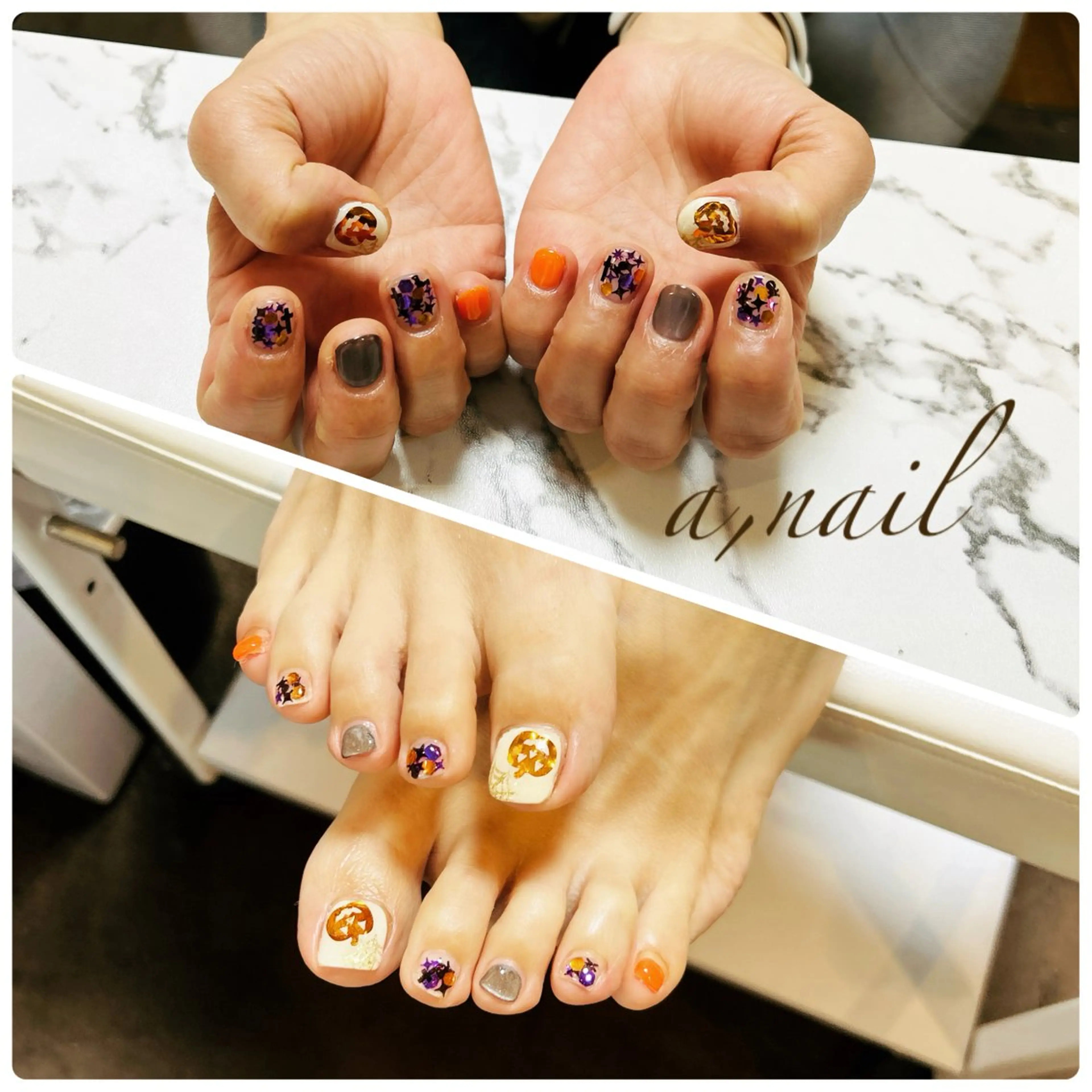 ネイル ハロウィン ホログラムネイル キラキラネイル シンプルネイル ハンドネイル ネイルサロン エーネイルのネイルデザイン