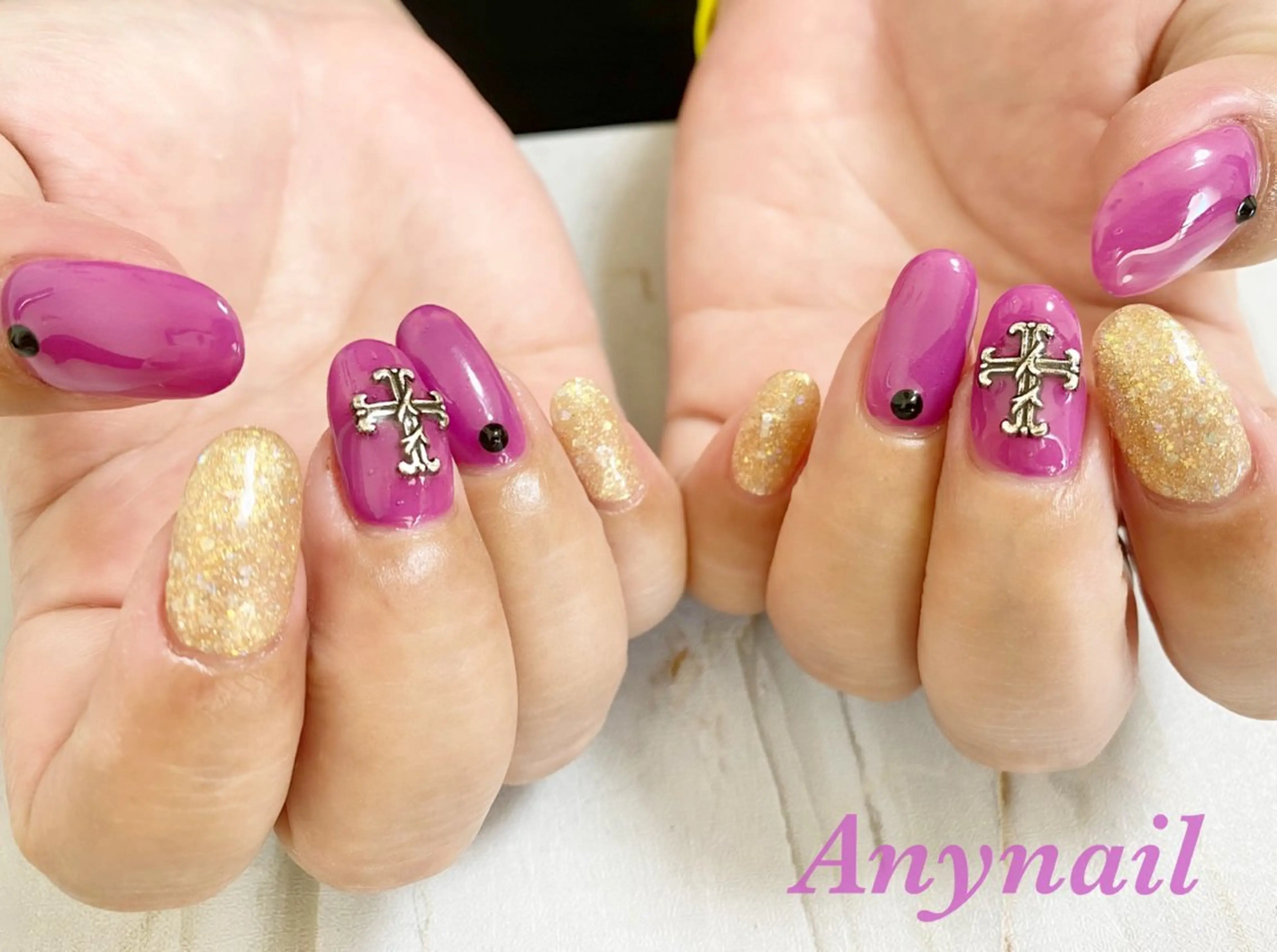 ネイル ブルー ゴールド ワンカラーネイル パープル 岩澤 恵子のネイルデザイン