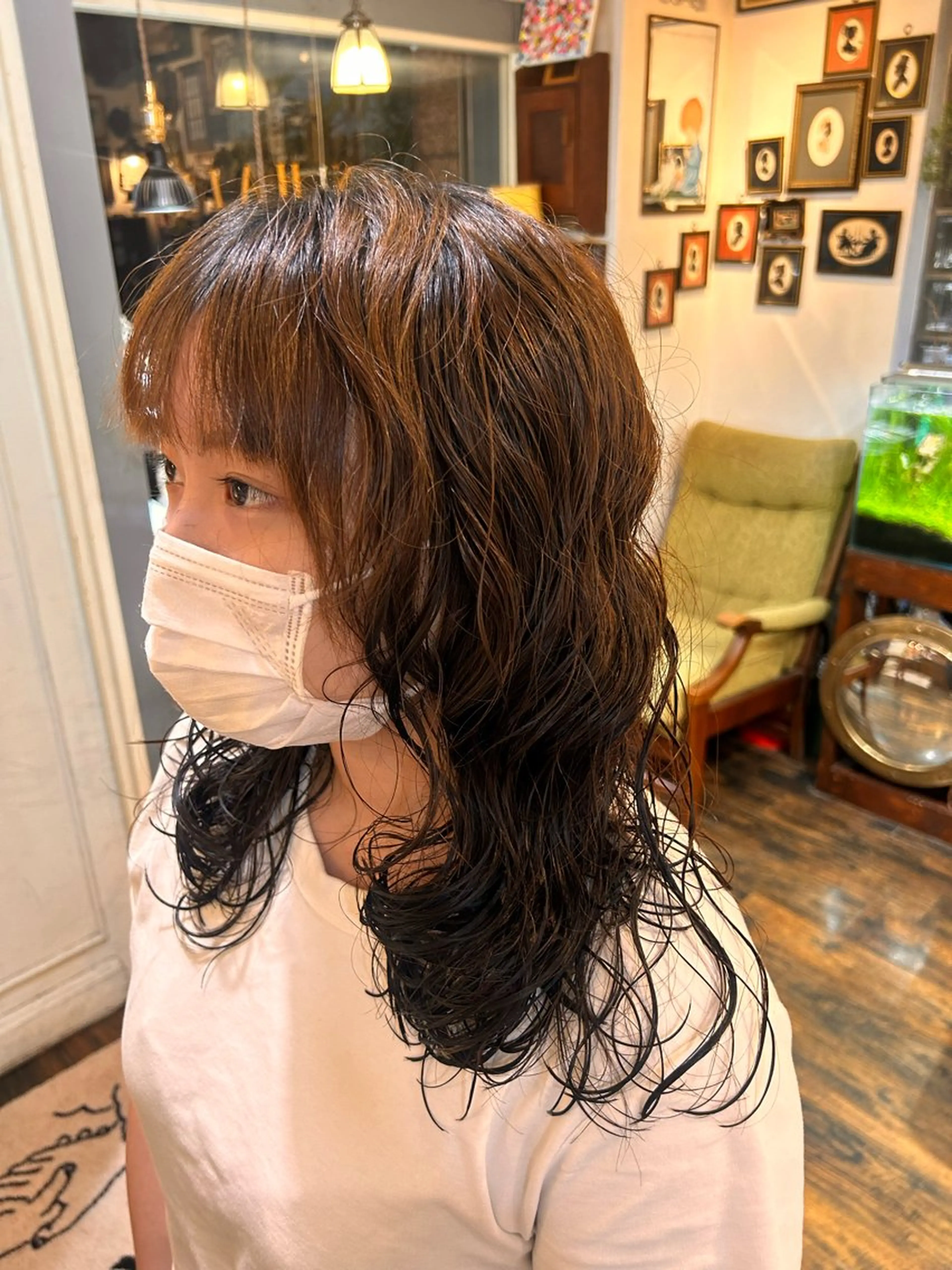 ミディアム パーマ カット パーマ トリートメント 清水千優/パーマ/透 明感カラー/メンズのヘアスタイル