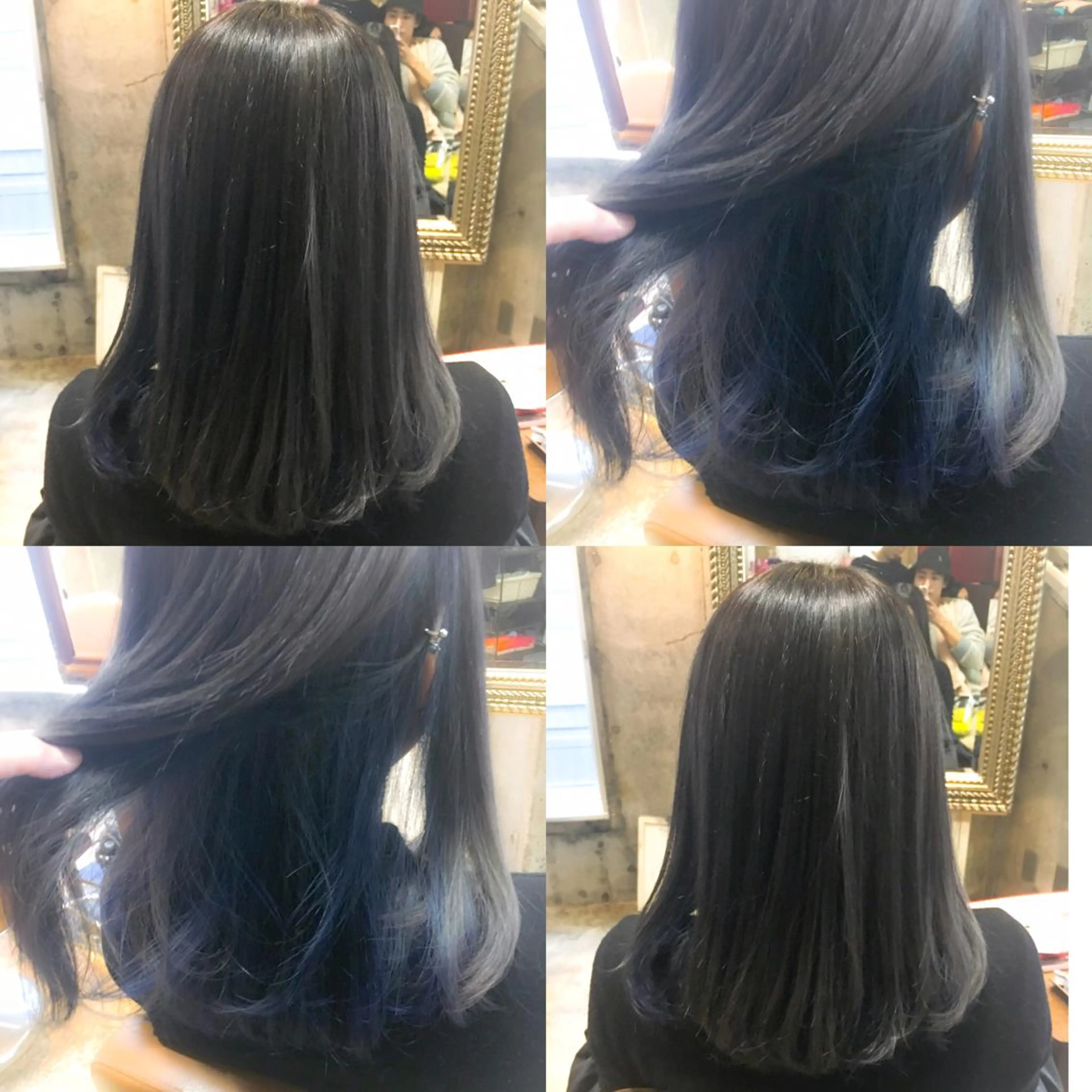 セミロング カラー ダークグレー ダークグレージュ グレージュ ネイビーカラー 北條 優輝のヘアスタイル