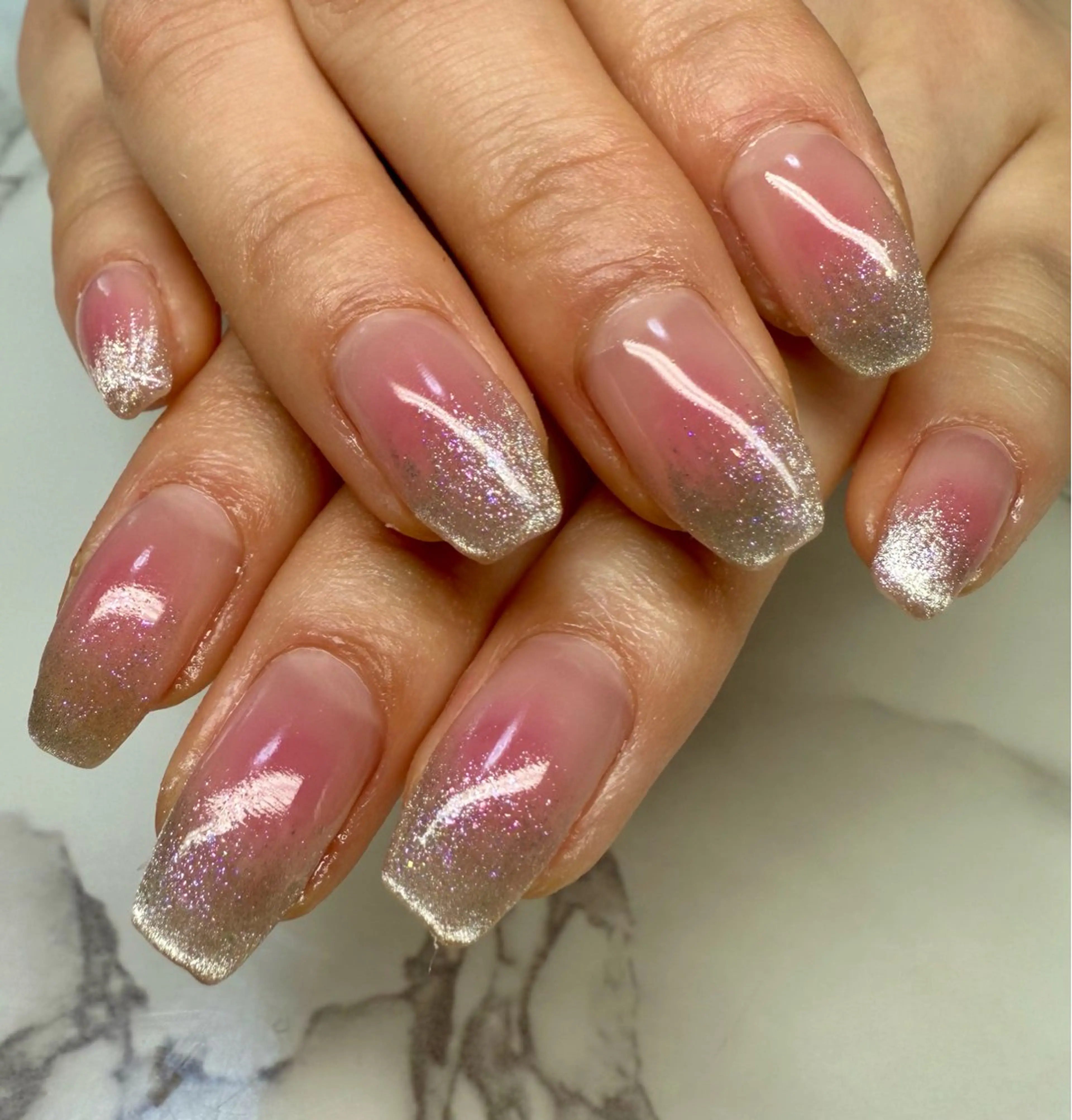 ネイル アートネイル チークネイル フレンチネイル キラキラネイル ラメ(グリッター) M.N_ nailのネイルデザイン