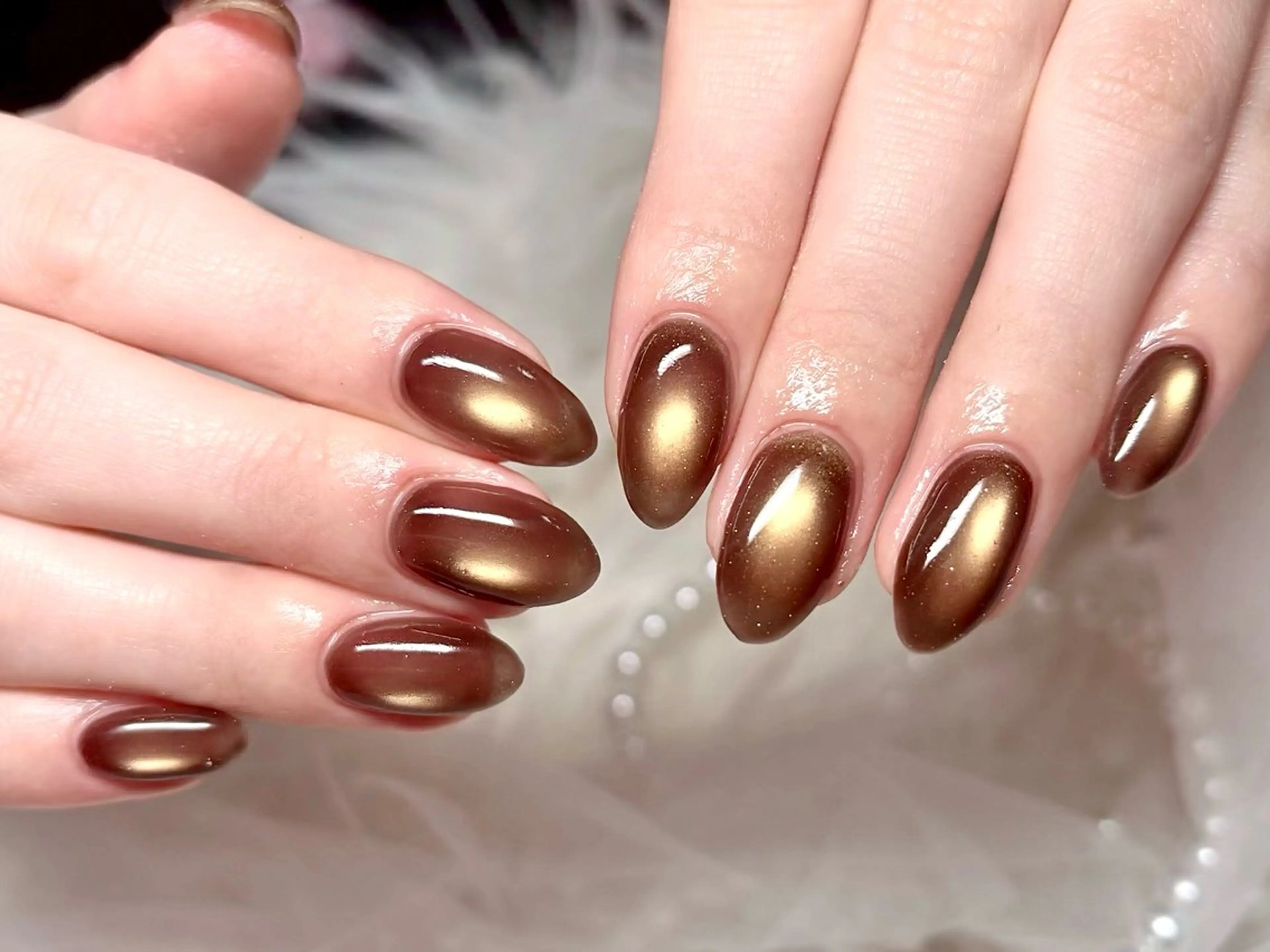ネイル ブラウン 氷ネイル・うるうるネイル マグネットネイル ハンドネイル Noix 横浜のネイルデザイン