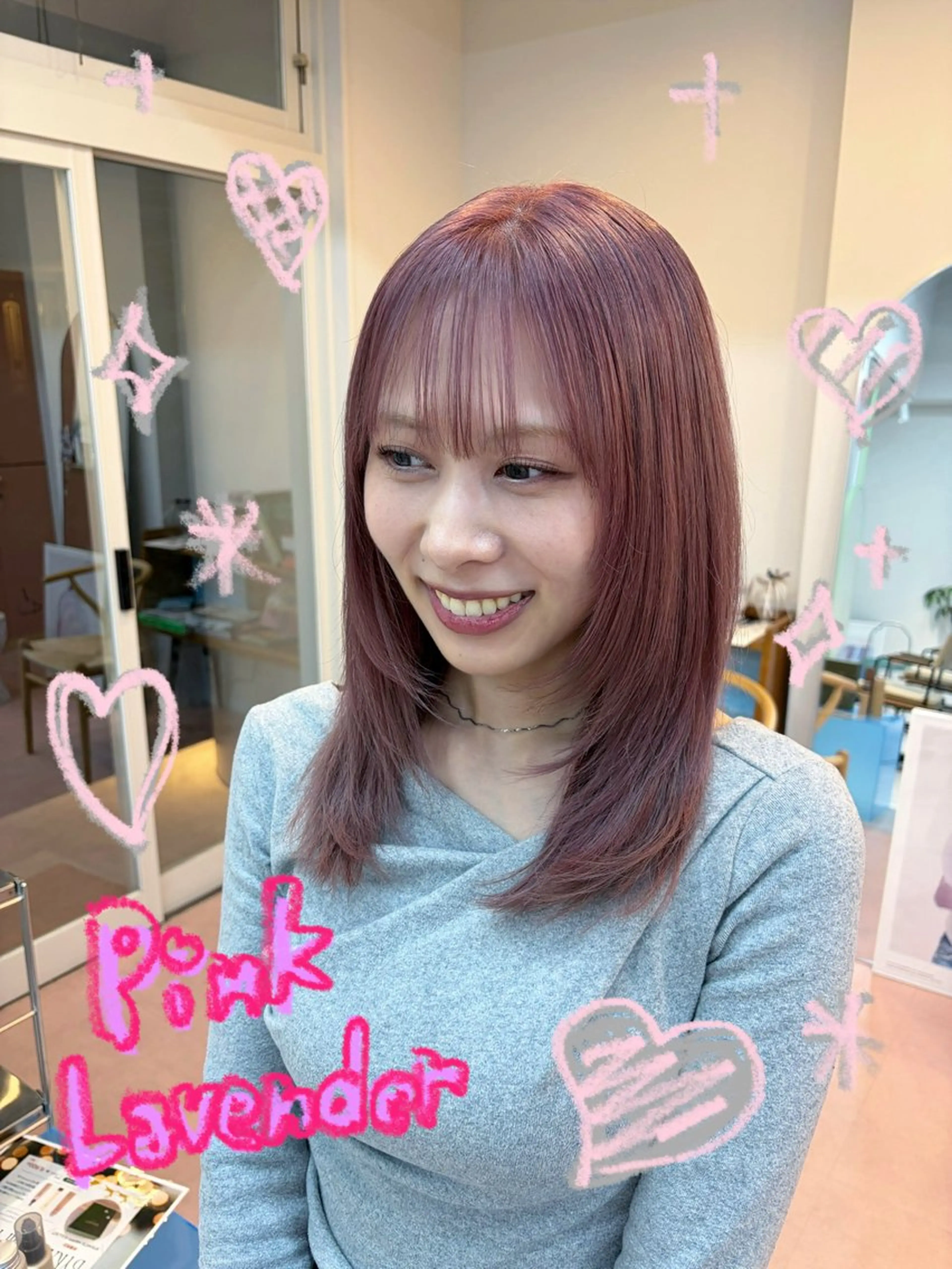 セミロング ピンクラベンダー ヘアカラー mite hikariのヘアスタイル