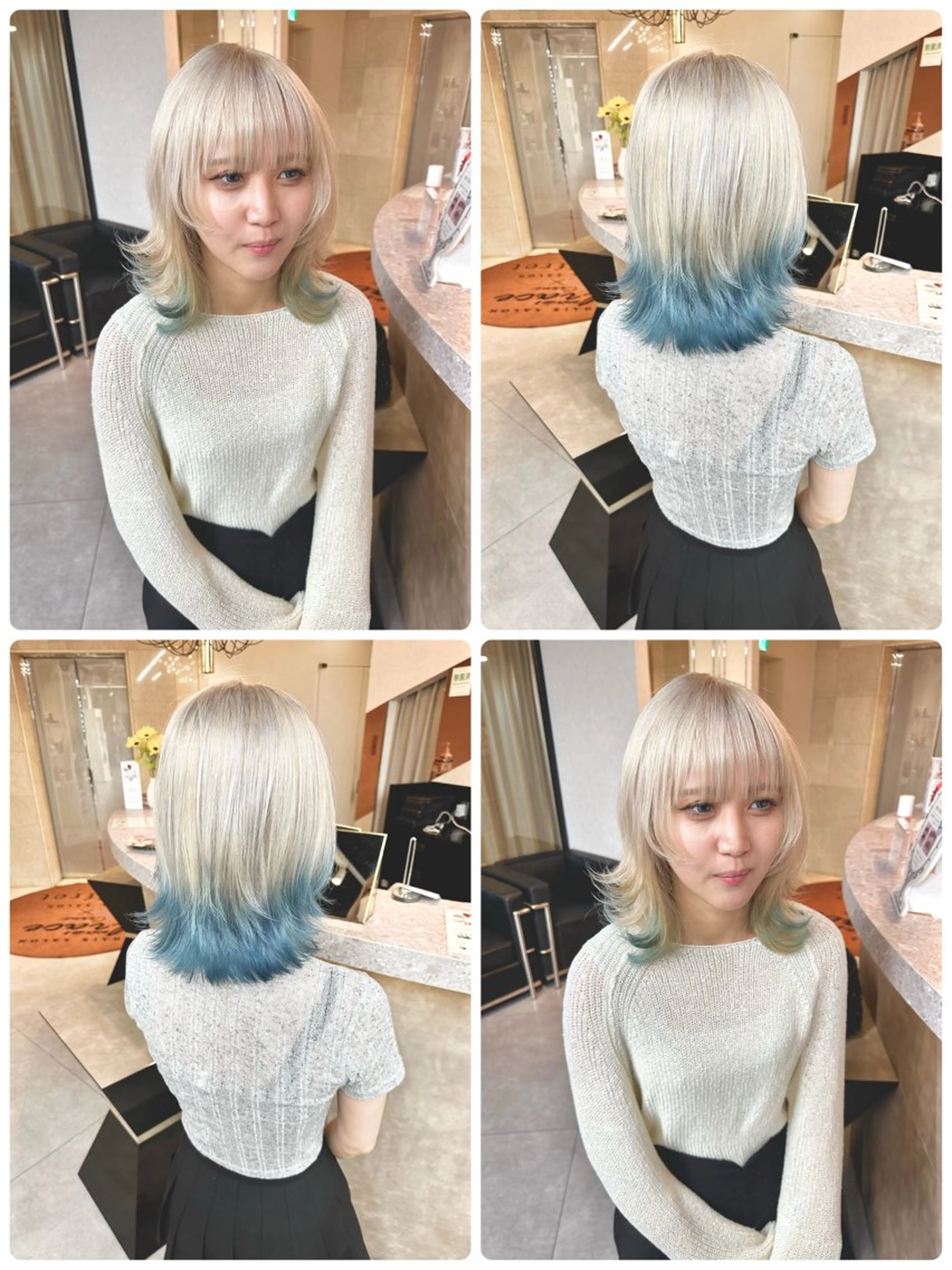 ミディアム カラー ヘアアレンジ ウルフとハイトーン みっちー✂️のヘアスタイル