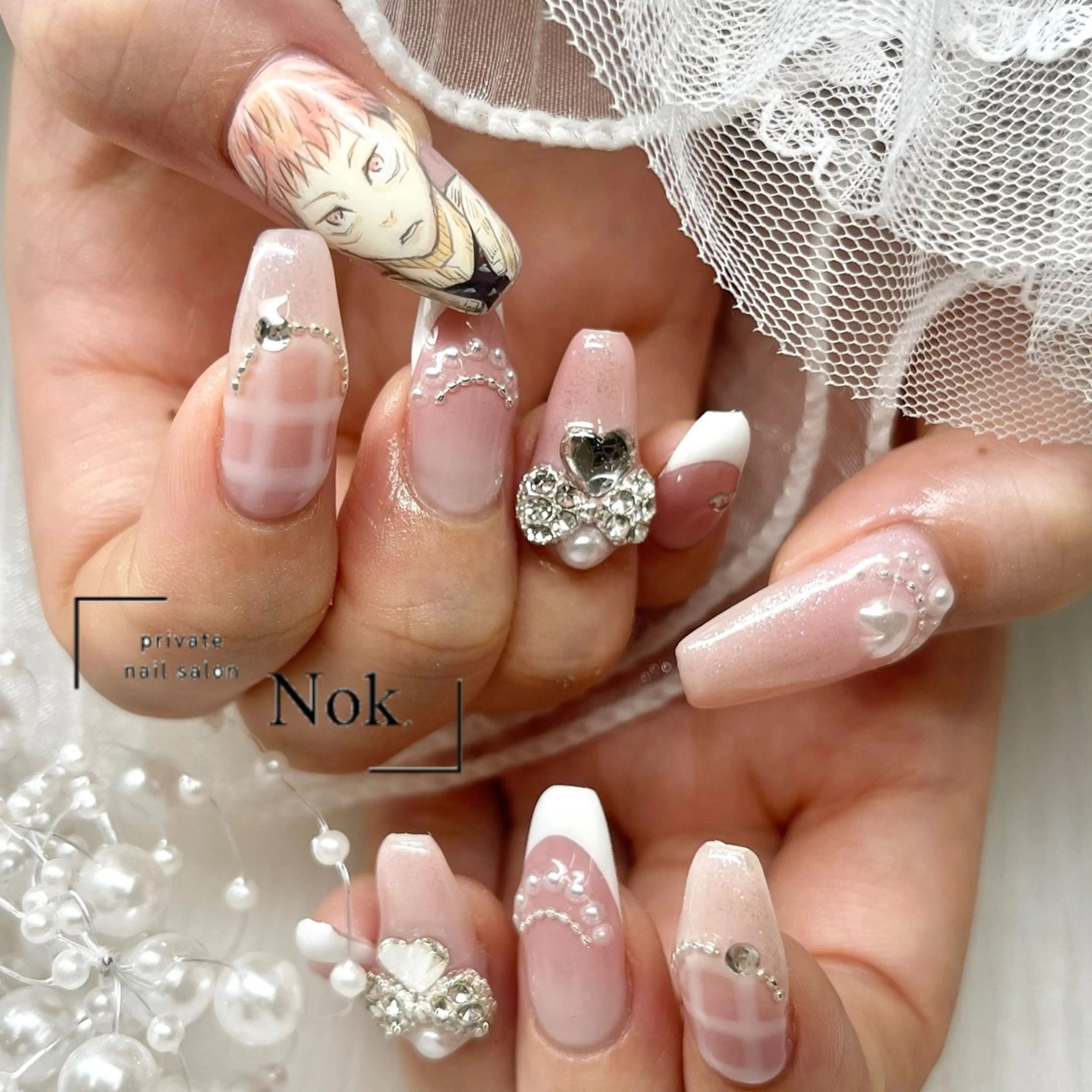 ネイル リボン ハンドネイル 池袋痛ネイル Nok. 渡辺のネイルデザイン