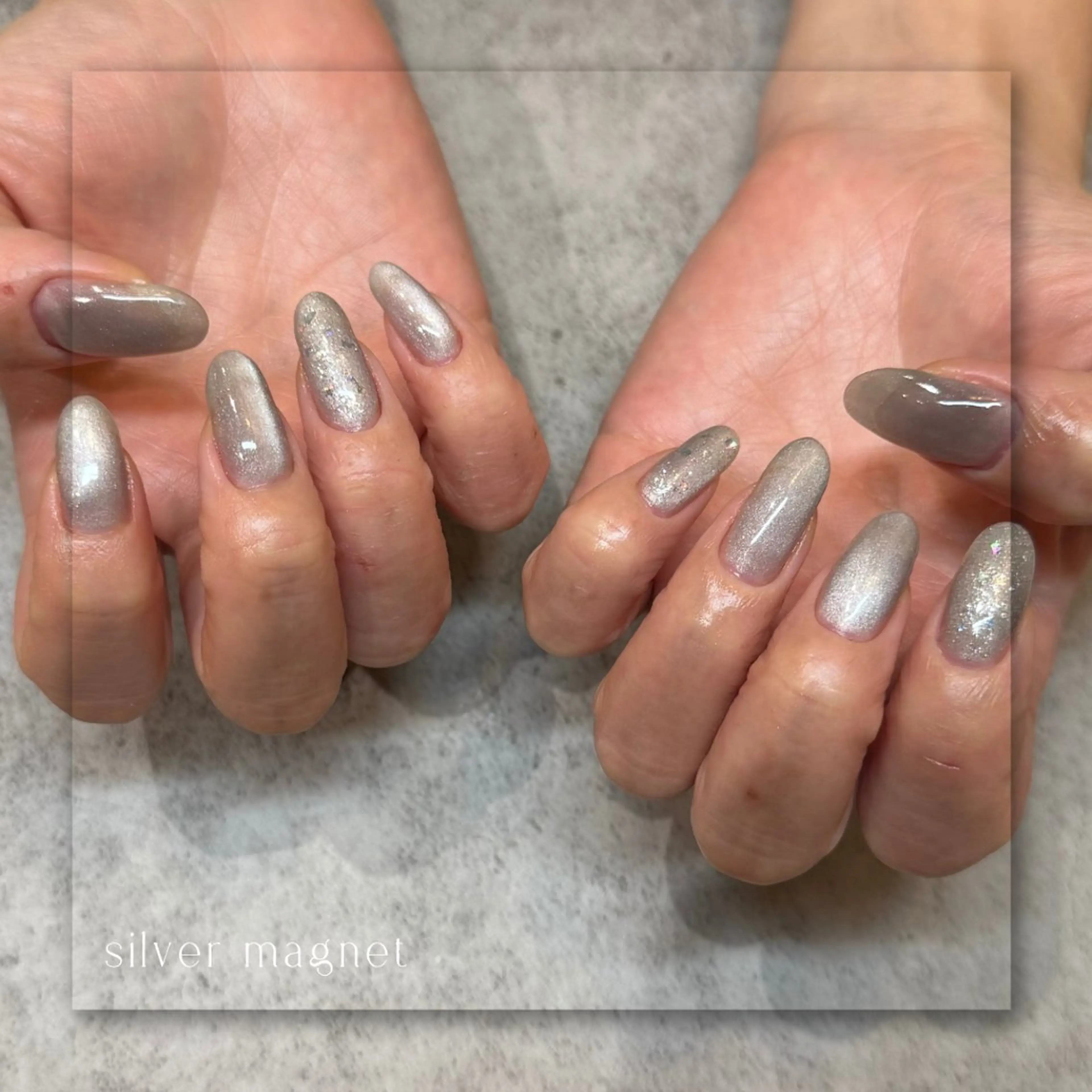 ネイル ジェルネイル マグネットネイル ネイビー パラジェル シルバー ハンドネイル Seemly 千田町店所属・フラワーパラジェル 🌸シームリーエミのネイルデザイン