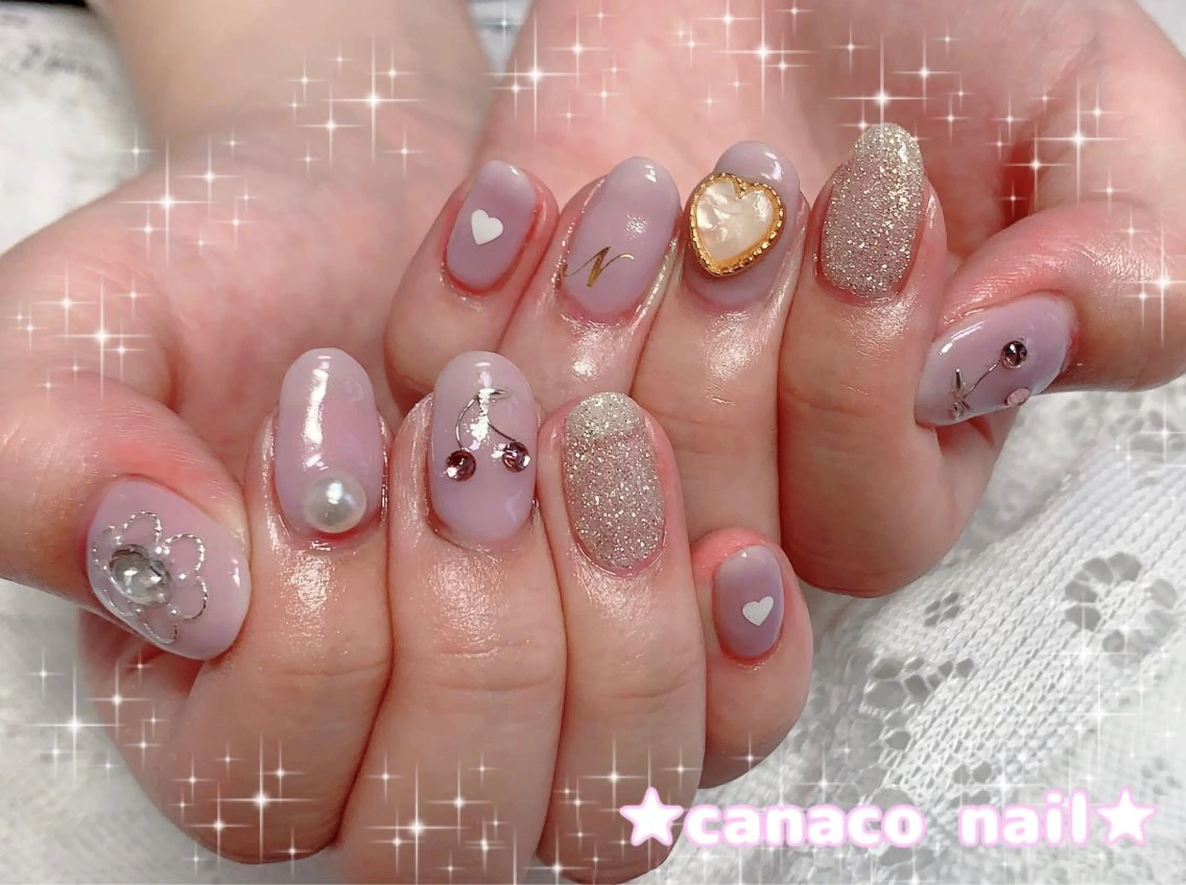 ネイル アートネイル フラワーネイル ジェルネイル ガーリー ハート ハンドネイル ハンドケア Felice所属・ベテランネイル cnc  nailのネイルデザイン