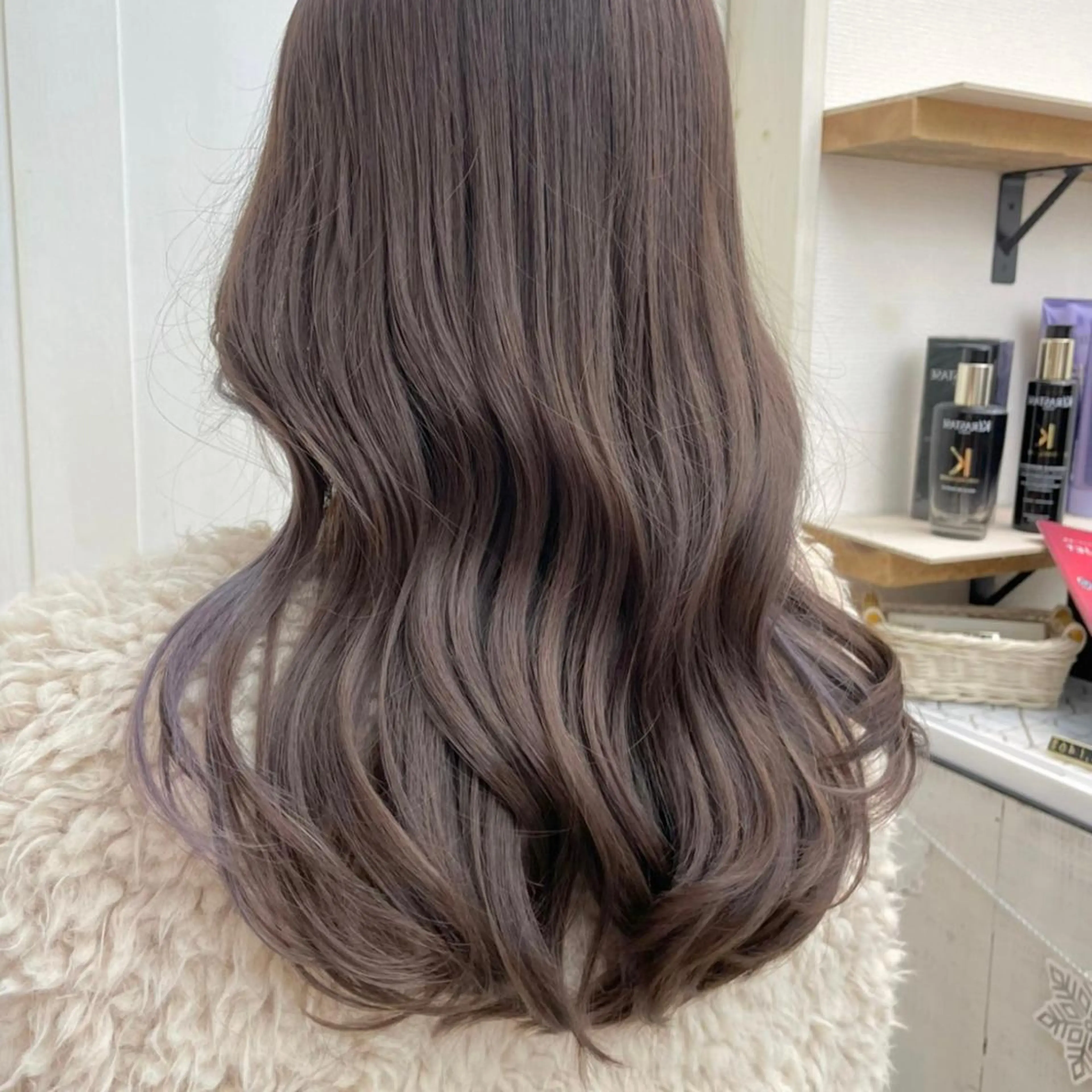 セミロング アッシュ ミストバング パープルカラー ボブ くびれヘア カット ヘアカラー N° anfeel 渋谷🪞🫧のヘアスタイル