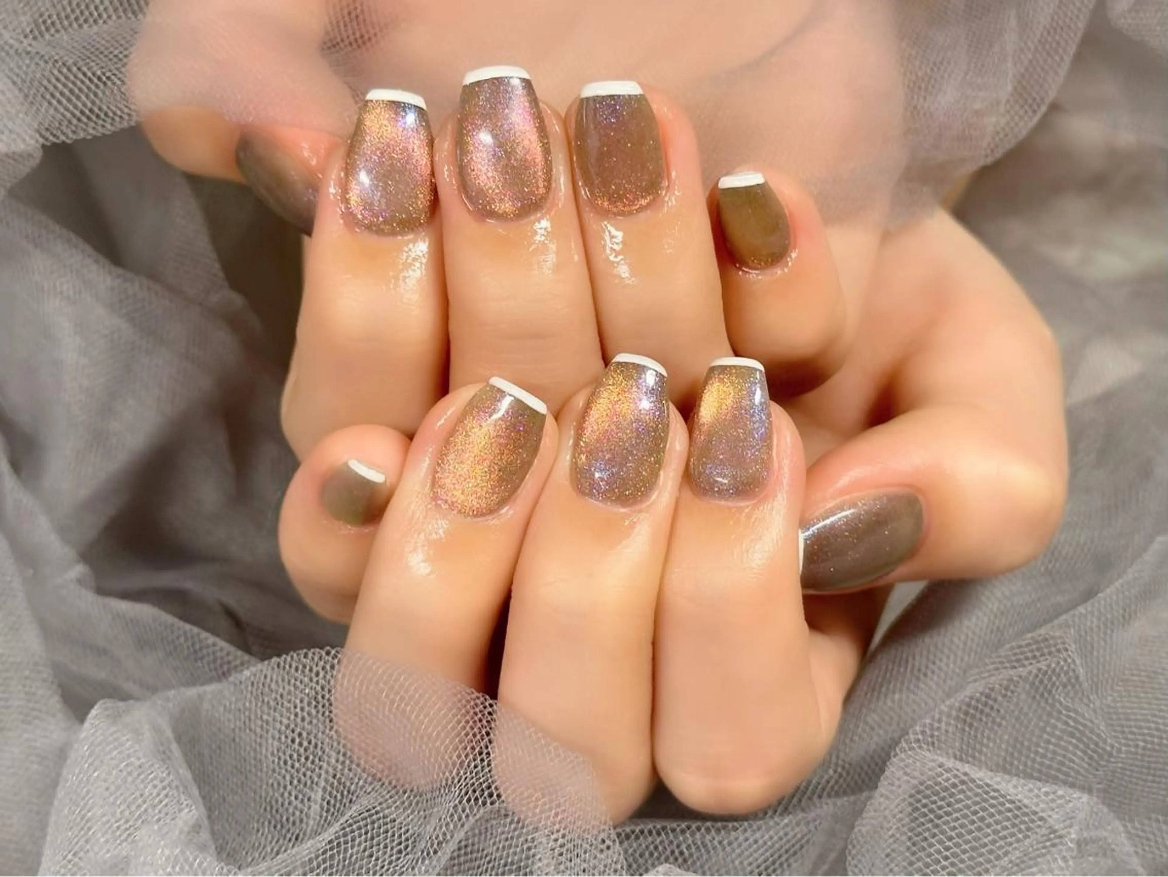 ネイル ブルー フレンチネイル ラメ(グリッター) マグネットネイル ピンク ハンドネイル KURELLY所属・Nail Salon KURELLYのネイルデザイン