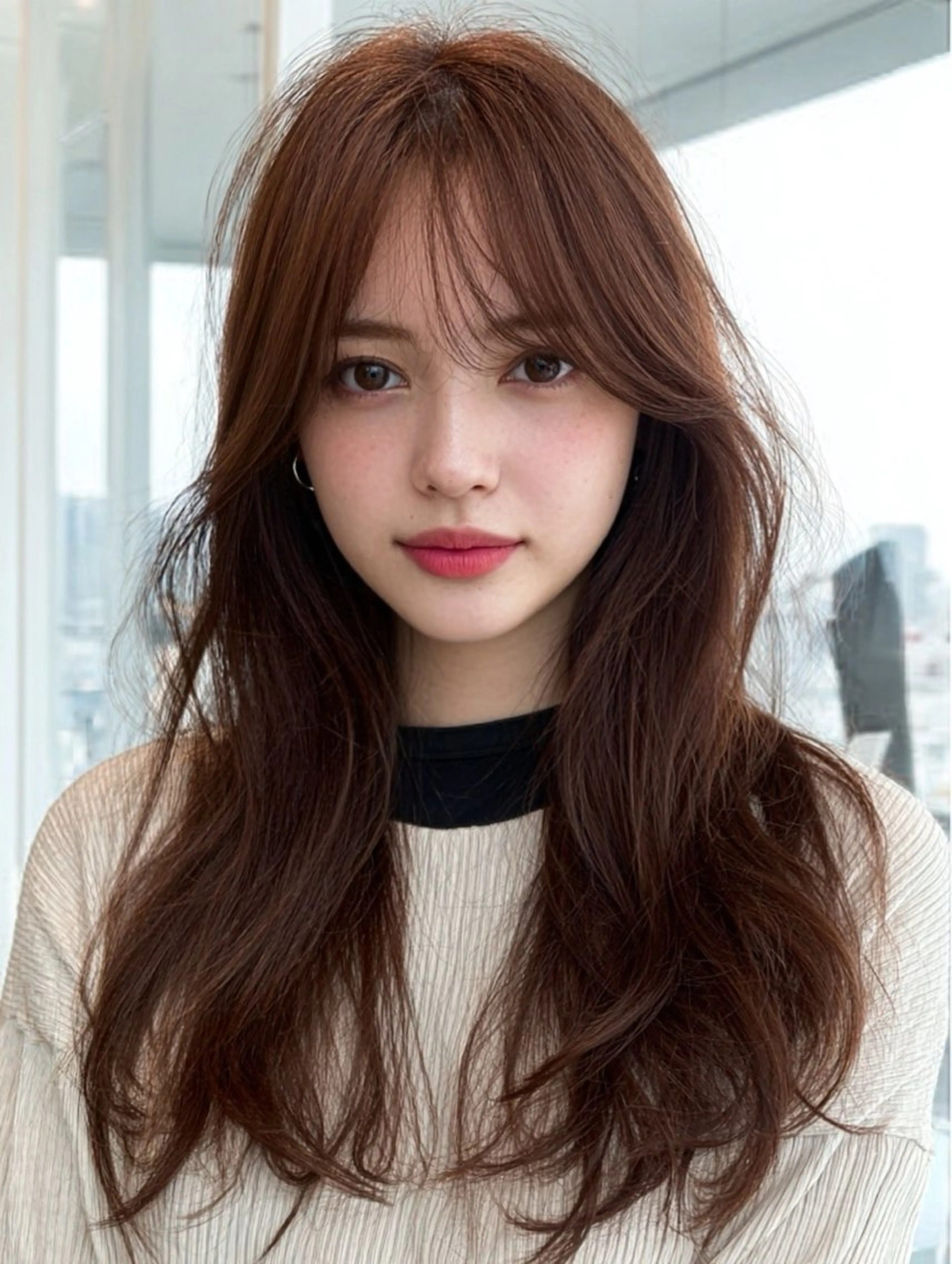 ロング 顔まわりレイヤー 顔周りカット ハッシュカット ハイレイヤー 髪質改善 カット ヘアカラー 縮毛矯正 トリートメント ✨毛髪診断で絶対綺麗 ✨美髪艶髪専門✨高浪のヘアスタイル