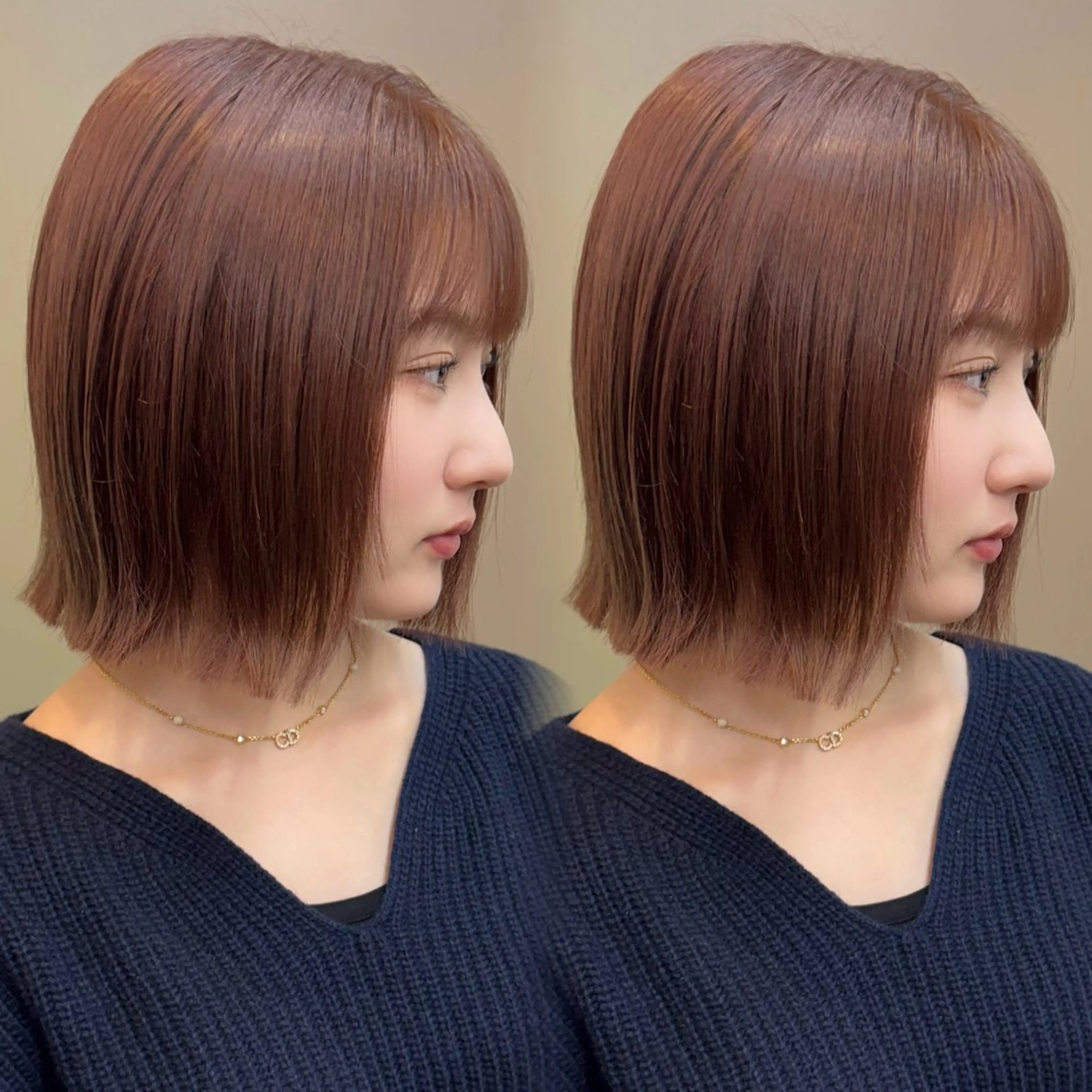 ショート カラー ボブ 外ハネヘア トリートメント たぴ。ぱつっとボブ /暖色艶カラー🍒のヘアスタイル