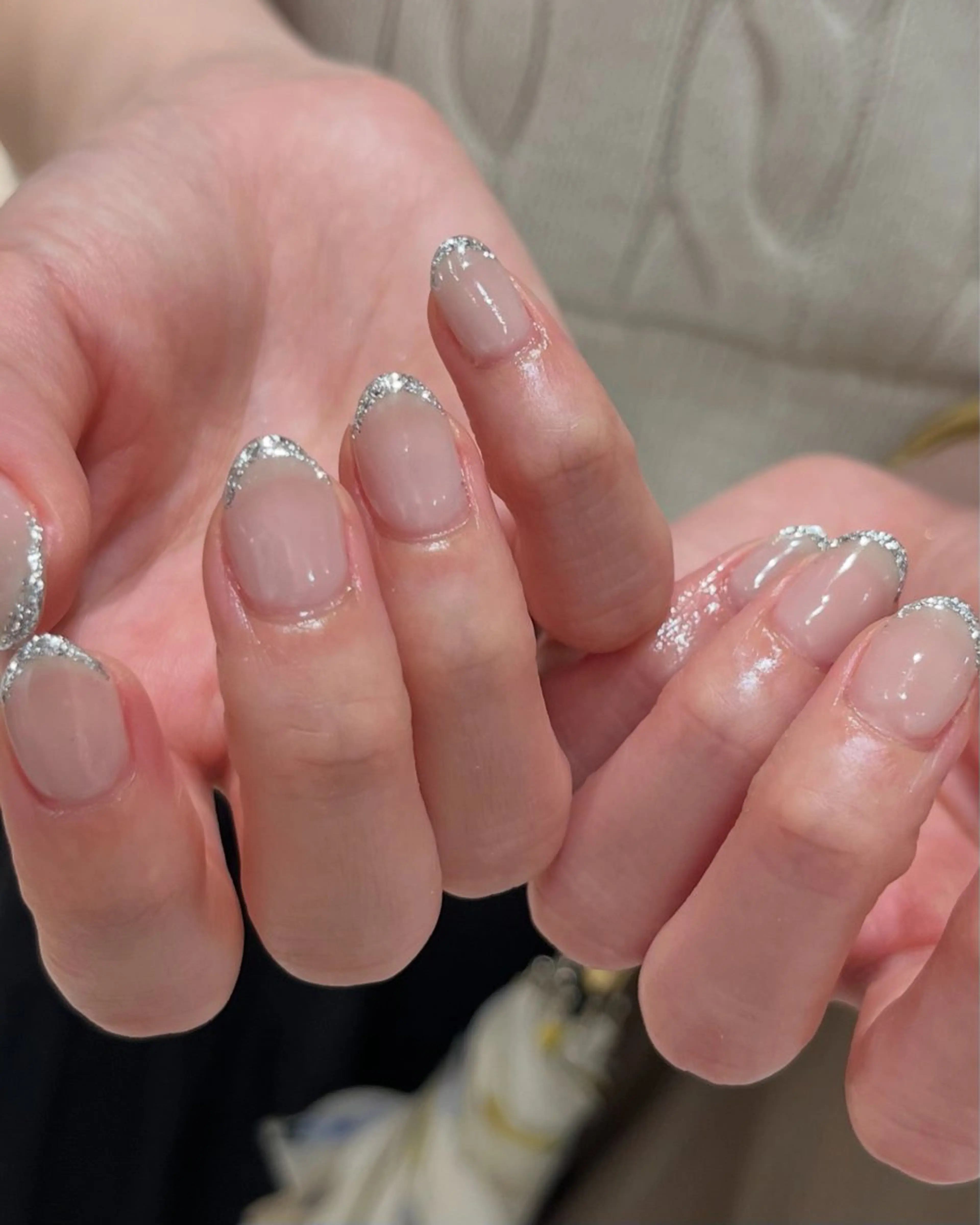 ネイル フレンチネイル ガラスフレンチ ラメ(グリッター) ハンドネイル kanatsu yorikoのネイルデザイン