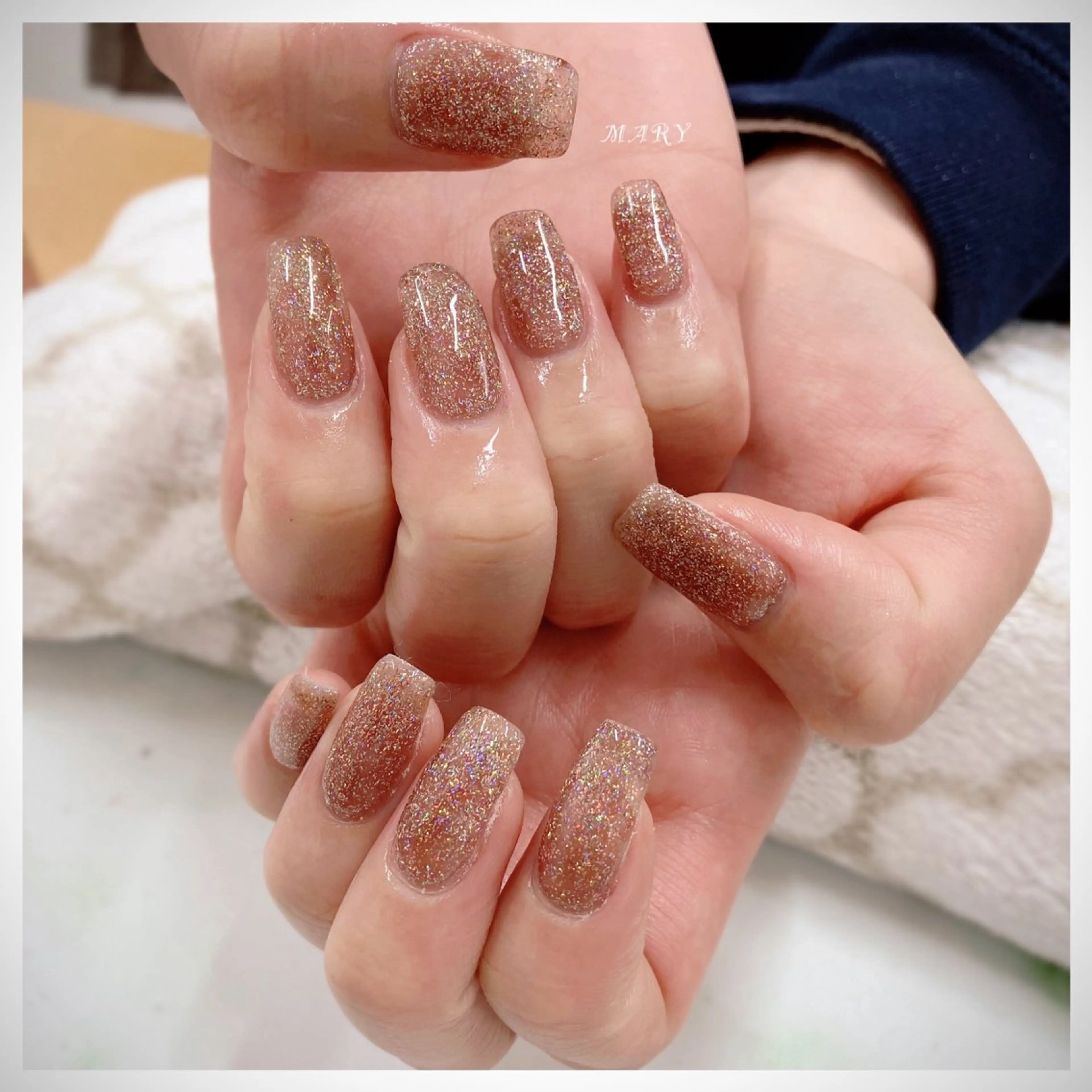ネイル フラッシュネイル キラキラネイル ニュアンスネイル ワンカラーネイル スクエアネイル Mary nail所属・Mary nail .narumiのネイルデザイン
