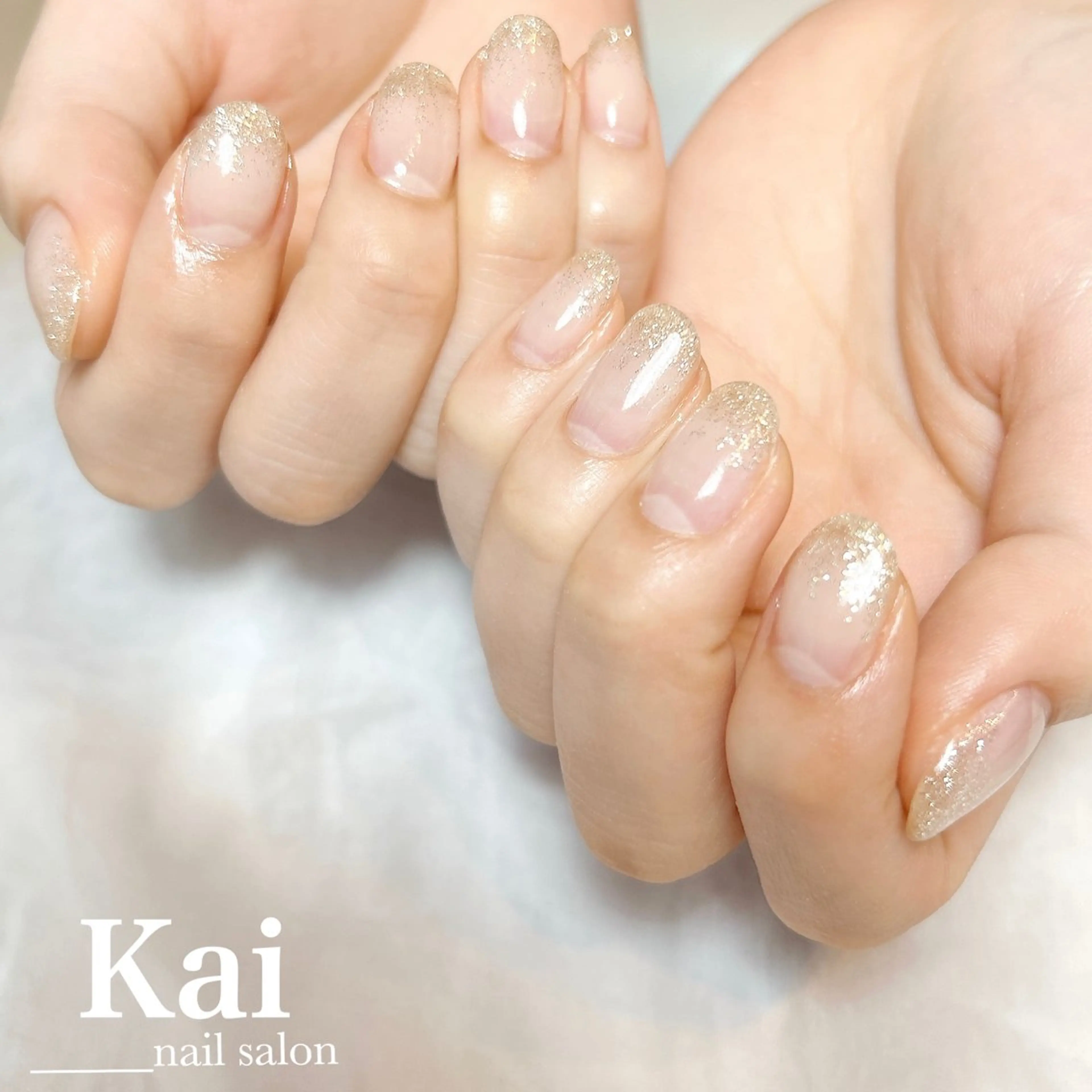 ネイル フレンチネイル グラデーション 韓国ネイル ラメ(グリッター) ラメグラデーション ハンドネイル Kai  nail Mayukoのネイルデザイン
