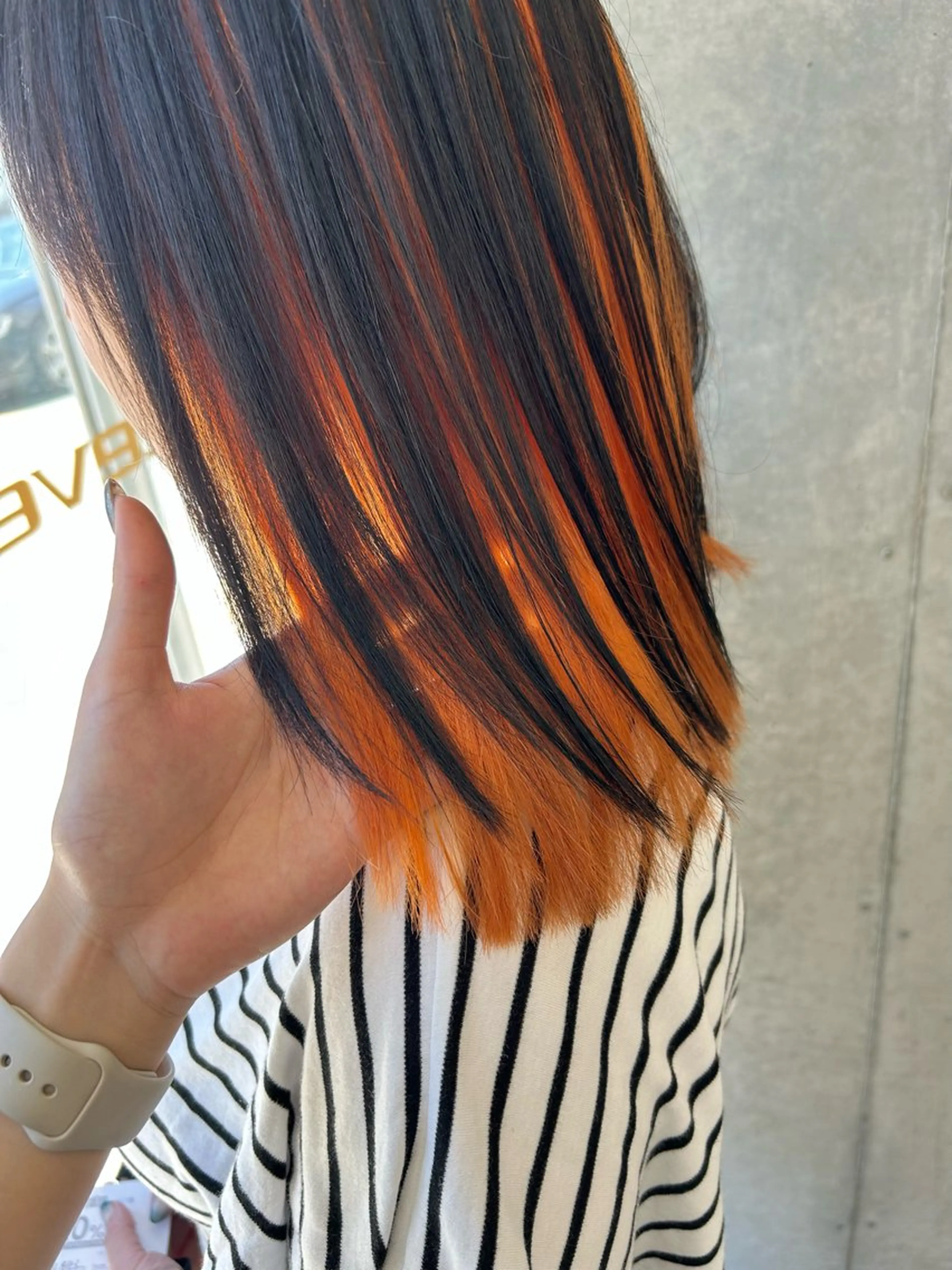 セミロング カラー 黒髪 オレンジ カット ヘアカラー トリートメント soul eater MONAのヘアスタイル