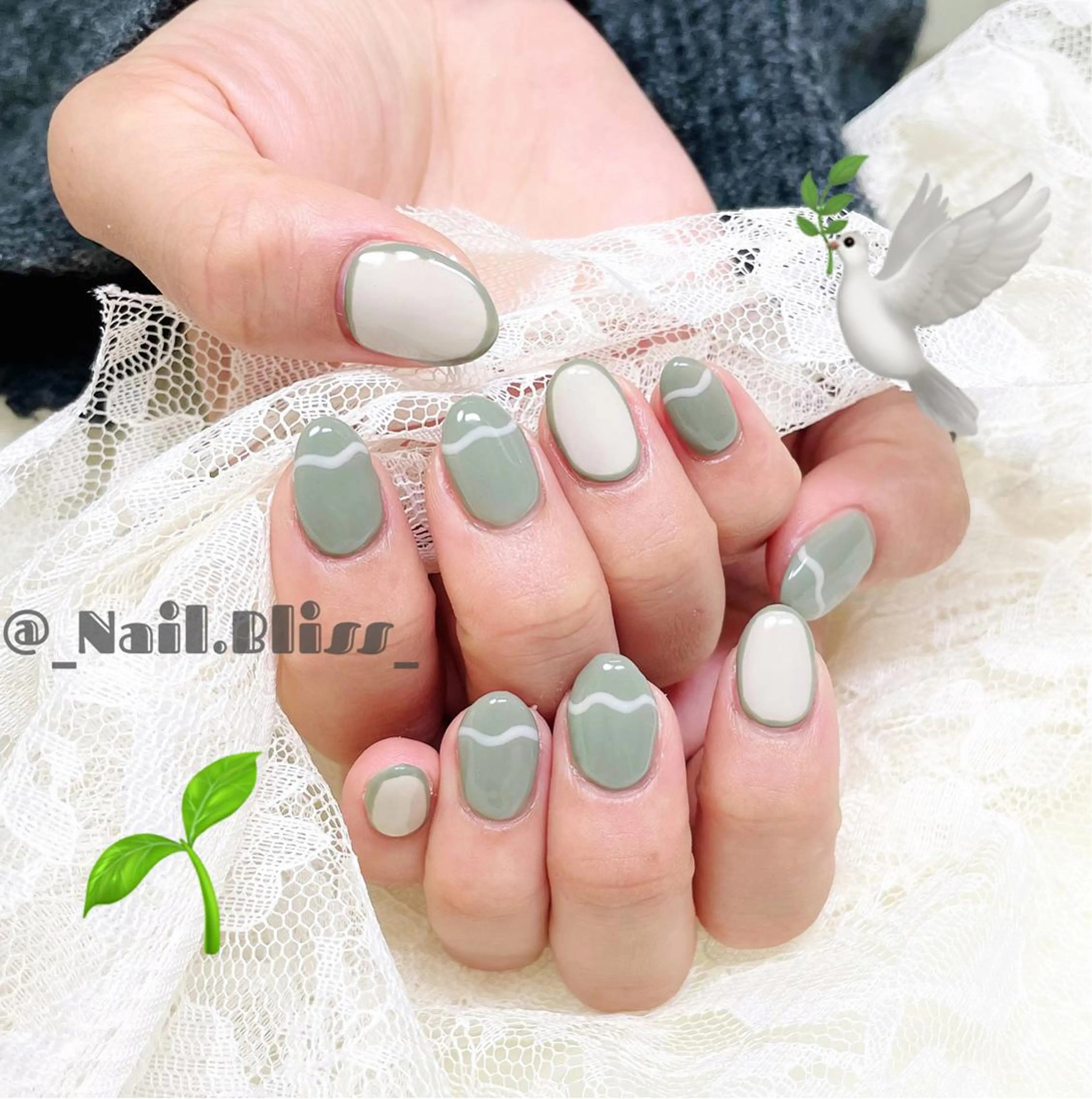 ネイル グリーン ハンドネイル NAIL BLISSのネイルデザイン