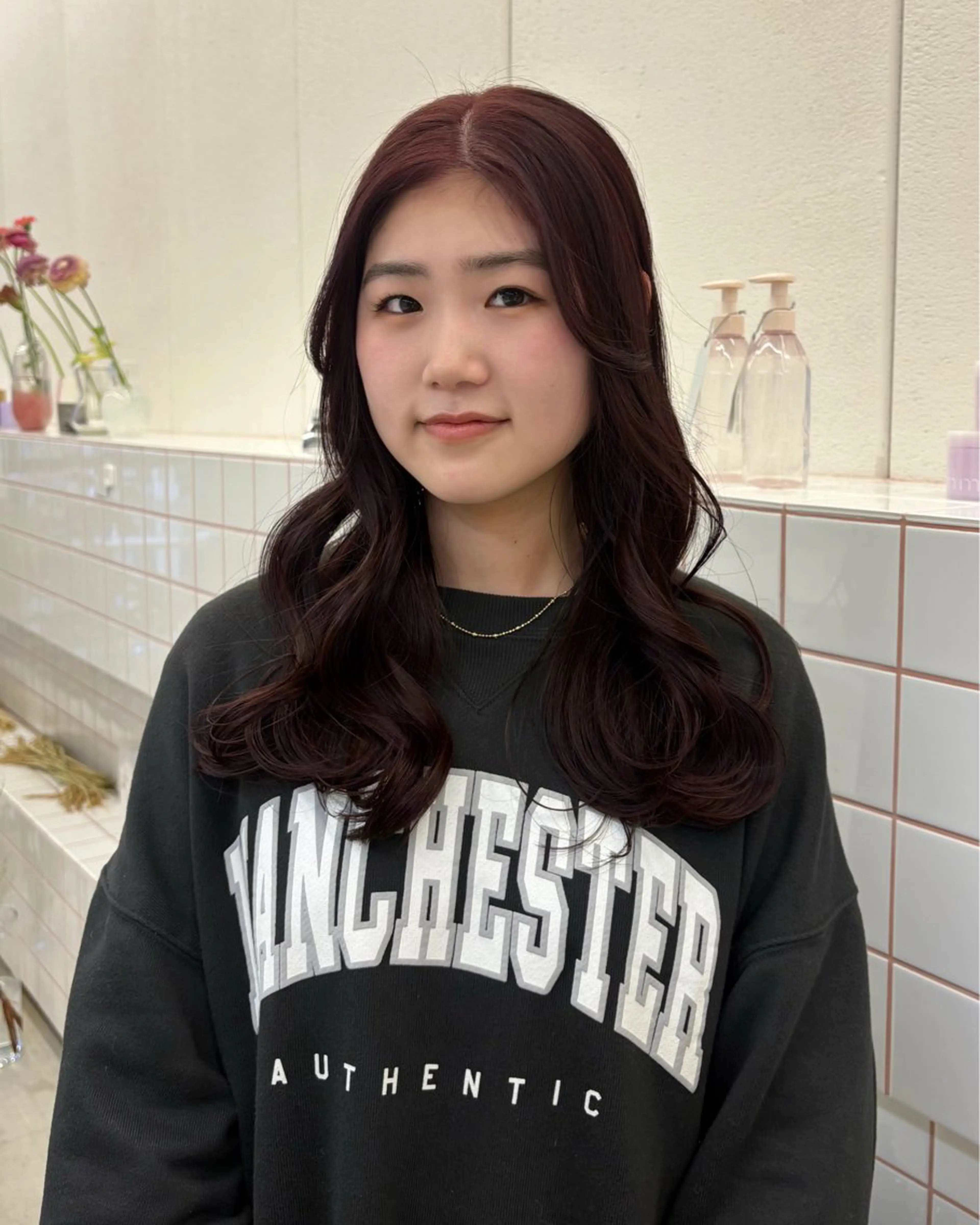 ロング カラー カシス レッドカラー カット ヘアカラー トリートメント NIKO/名古屋/ 伏見/花屋併設のヘアスタイル