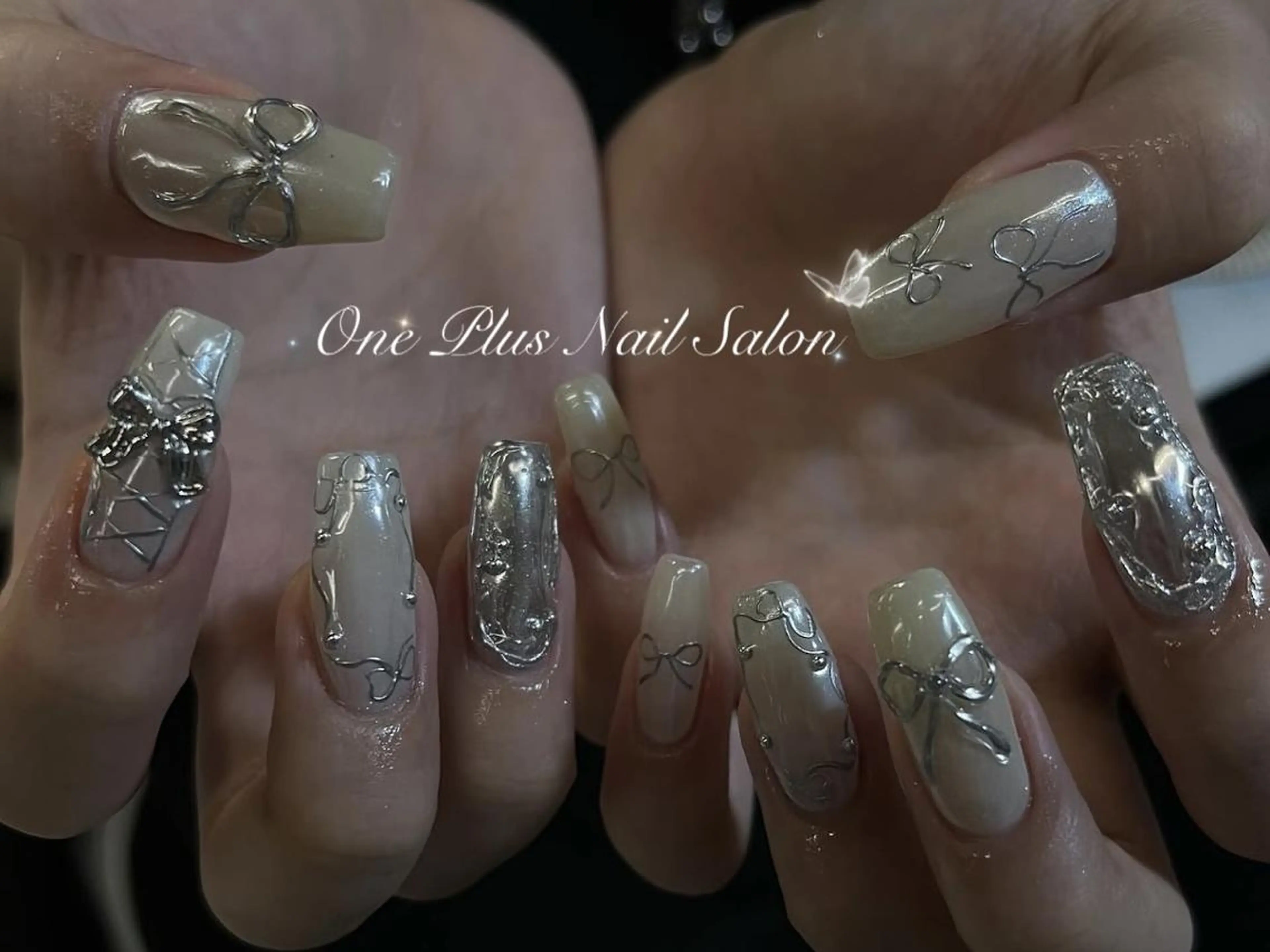 ネイル オーロラネイル 長さ出し フットネイル フレンチネイル ジェルネイル One Plus Nail Salonのネイルデザイン