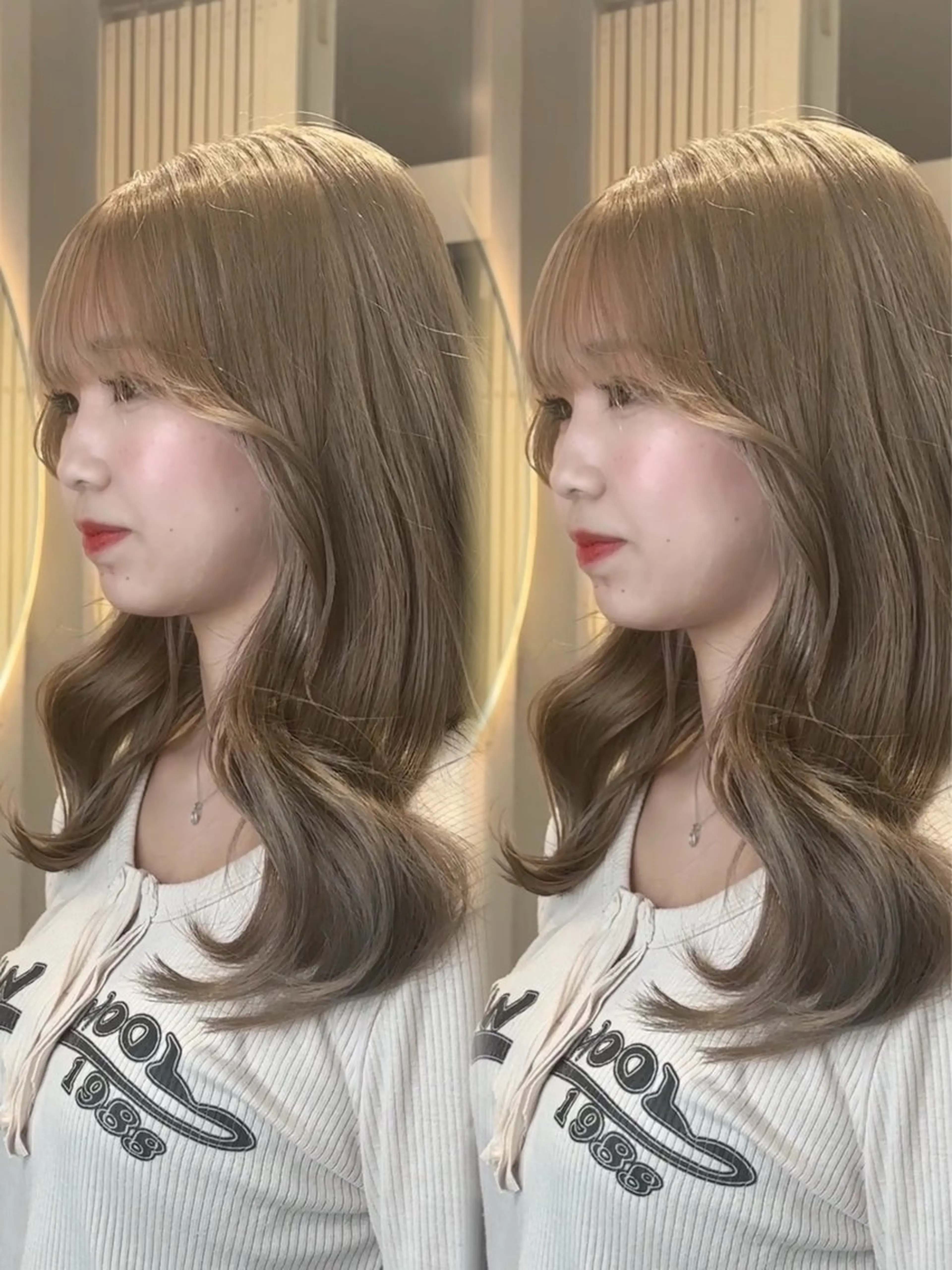 ロング ヘアカラー トリートメント ヘッドスパ ヘアセット 韓国ヘア/ブリーチ無 しWカラー/オリーブのヘアスタイル