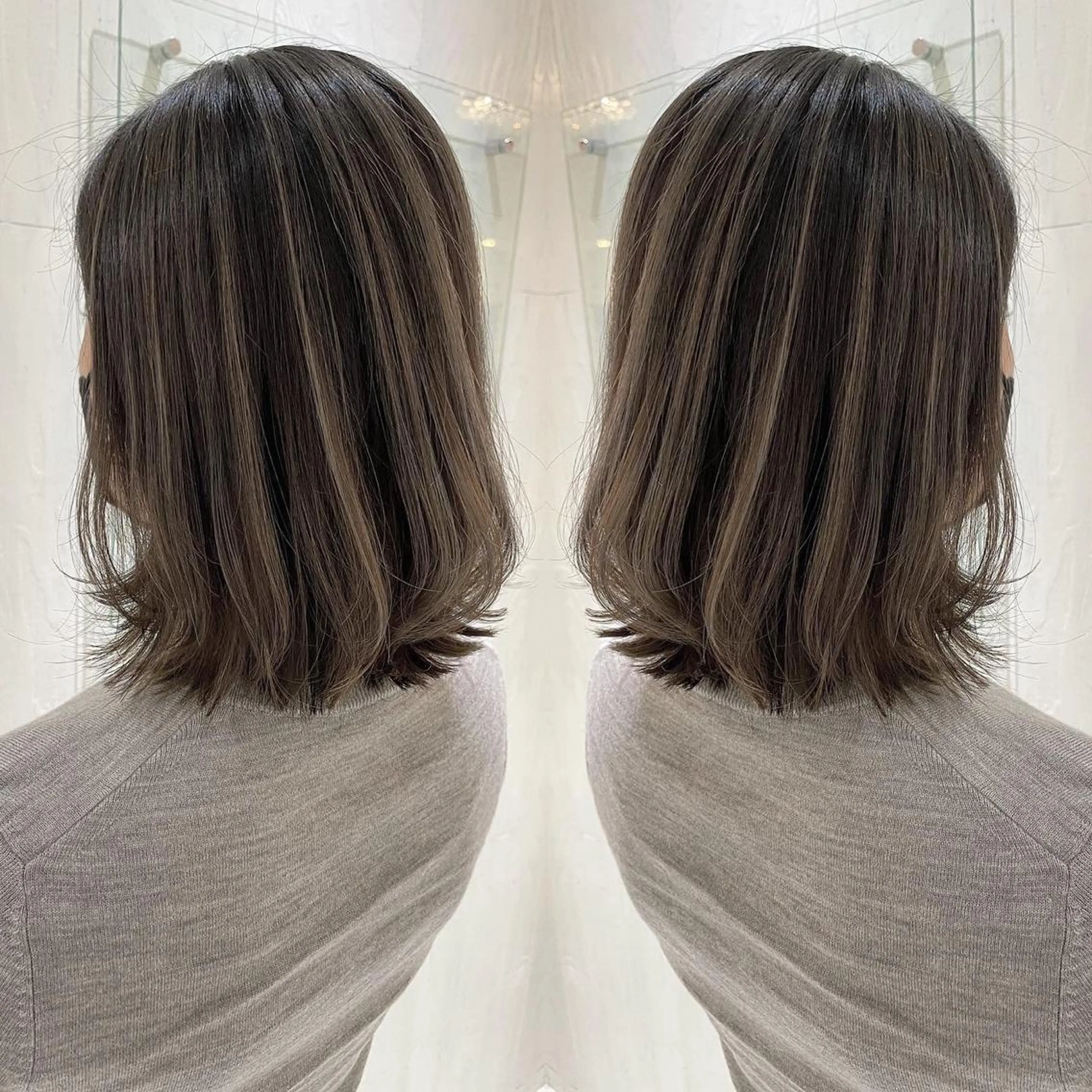 ミディアム カラー アッシュ バレイヤージュ グレージュ 外国人風カラー レイヤーカット ヘアカラー トリートメント 河合秀明/ショート /ボブ/レイヤーのヘアスタイル