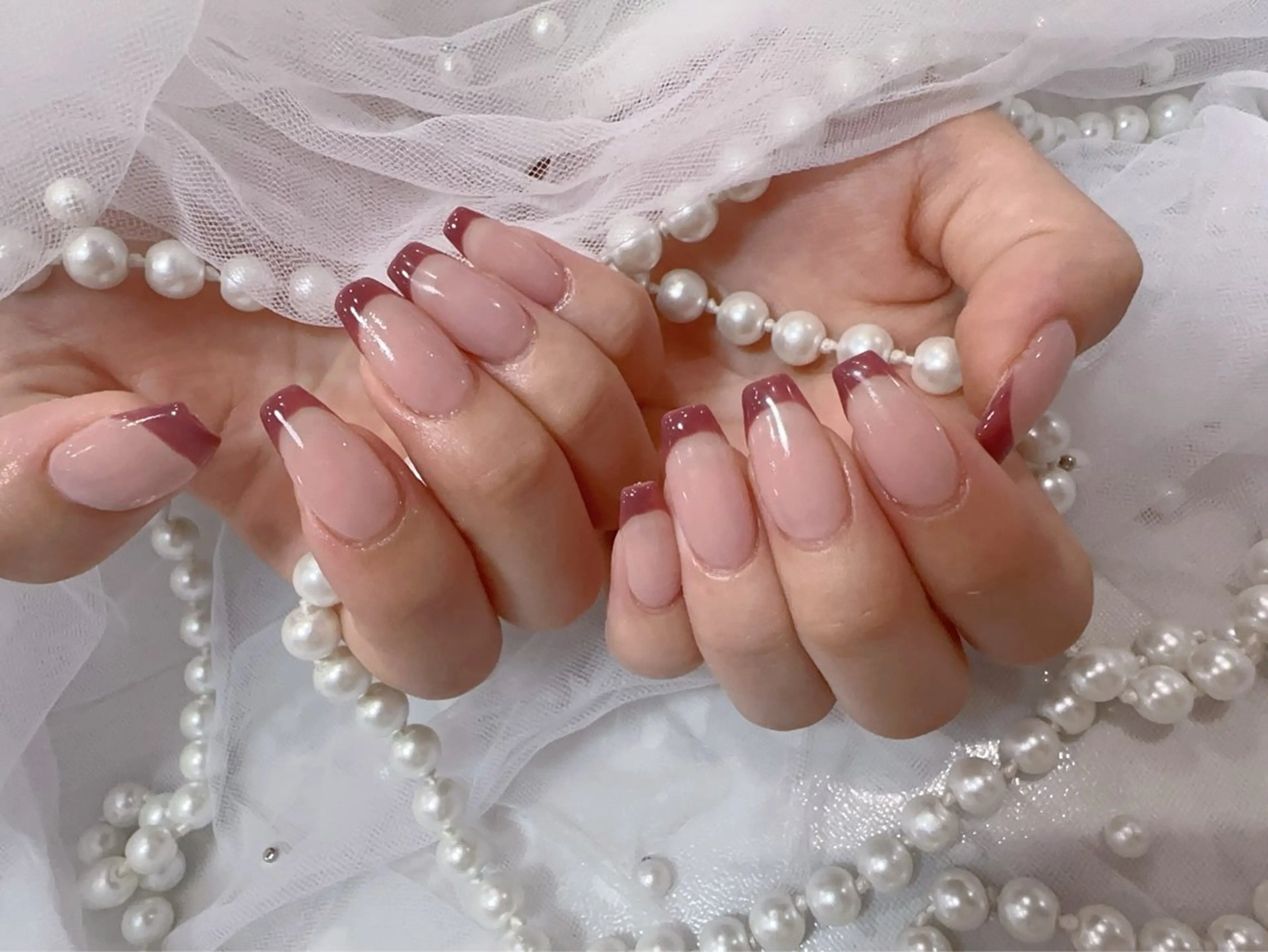 ネイル アートネイル フラッシュネイル フレンチネイル ジェルネイル ガラスフレンチ ハンドネイル You&Me Miyuのネイルデザイン