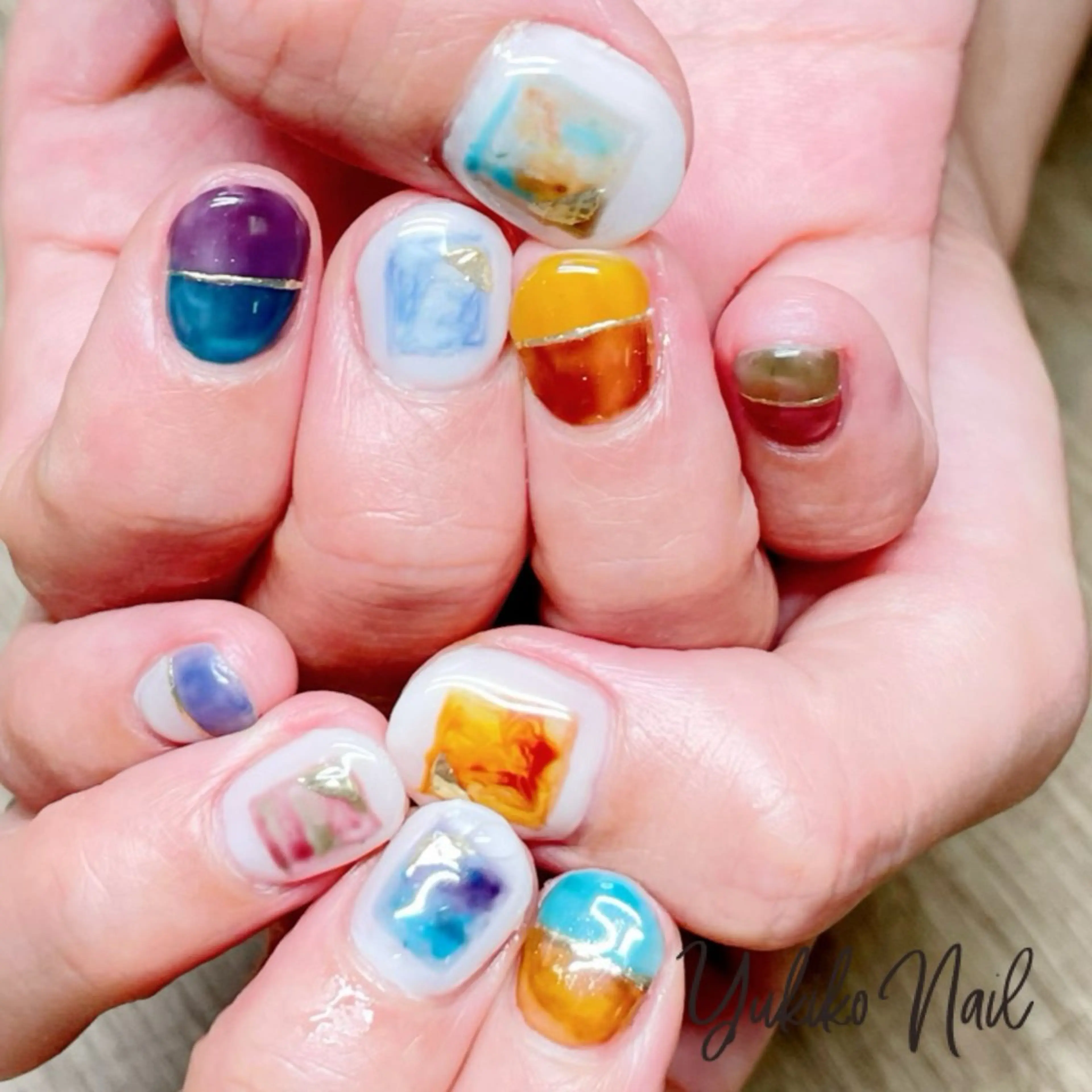 ネイル アートネイル ミラーネイル 持ち込み ニュアンスネイル スクエアネイル ハンドネイル ユキコ ネイルのネイルデザイン