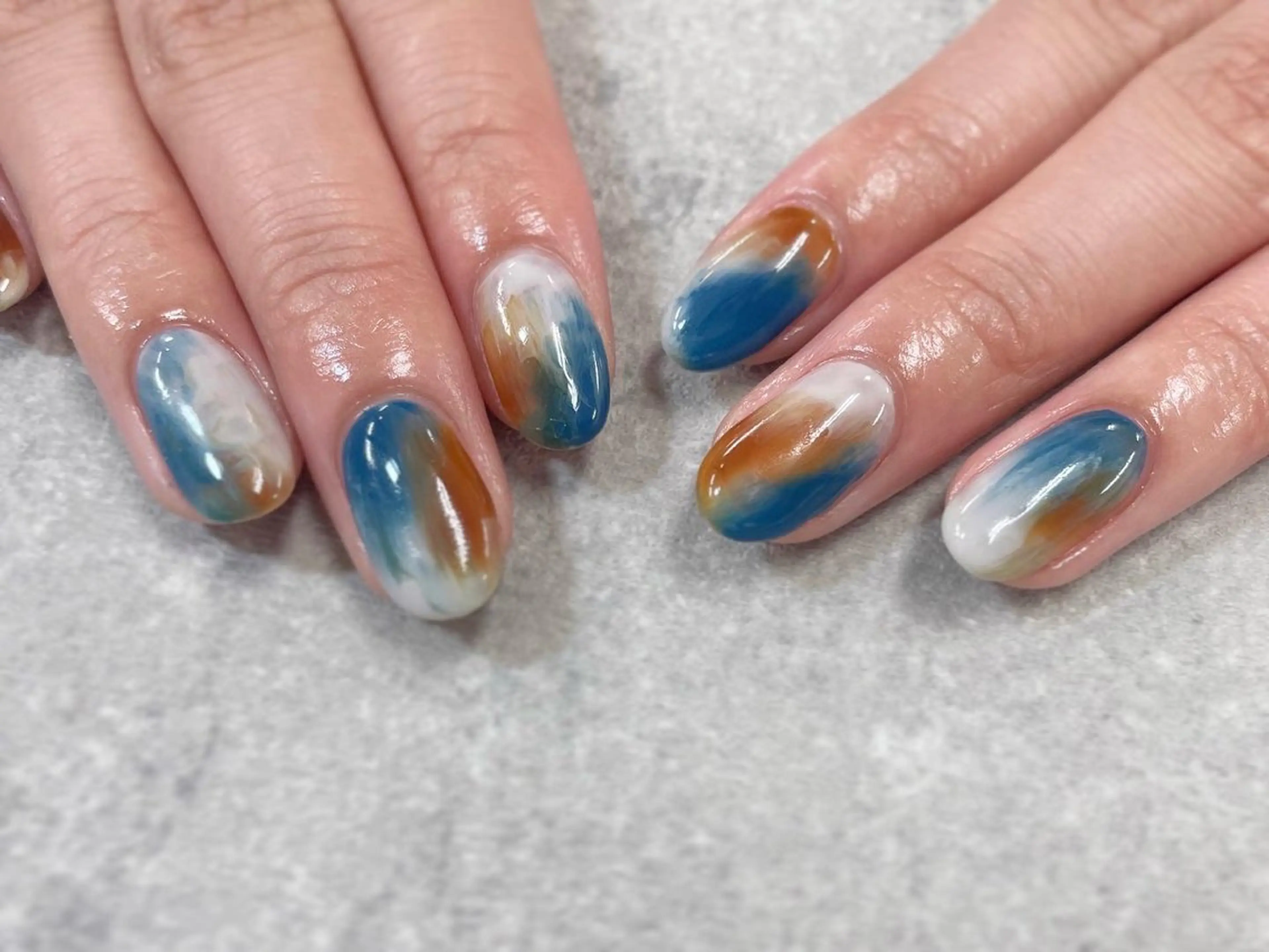 ネイル ブラウン ネイビー ニュアンスネイル ハンドネイル foglia❁﻿. ⌇﻿imamuraのネイルデザイン